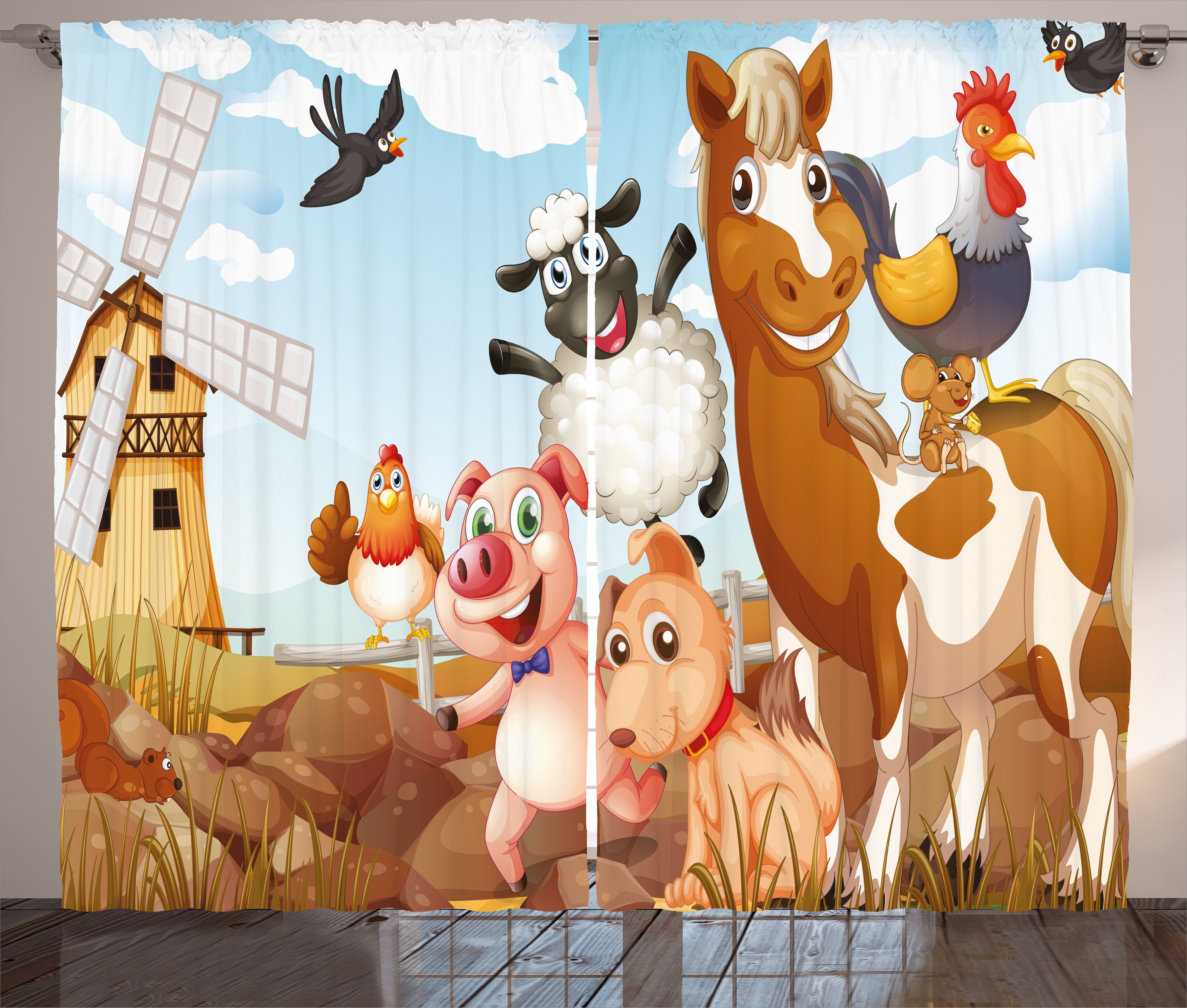 Tiere Tier Vorhang Schlaufen Schlafzimmer Kunstwerk Farm in Gardine mit Haken, Abakuhaus, und Kräuselband