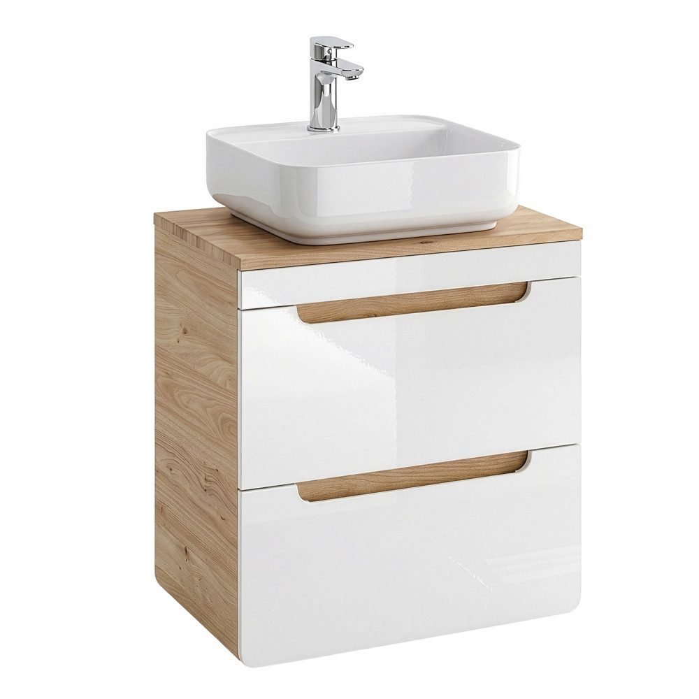 Lomadox Waschtisch LUTON-56, weiß mit Wotan Eiche Nb. 61/75,5/46 cm