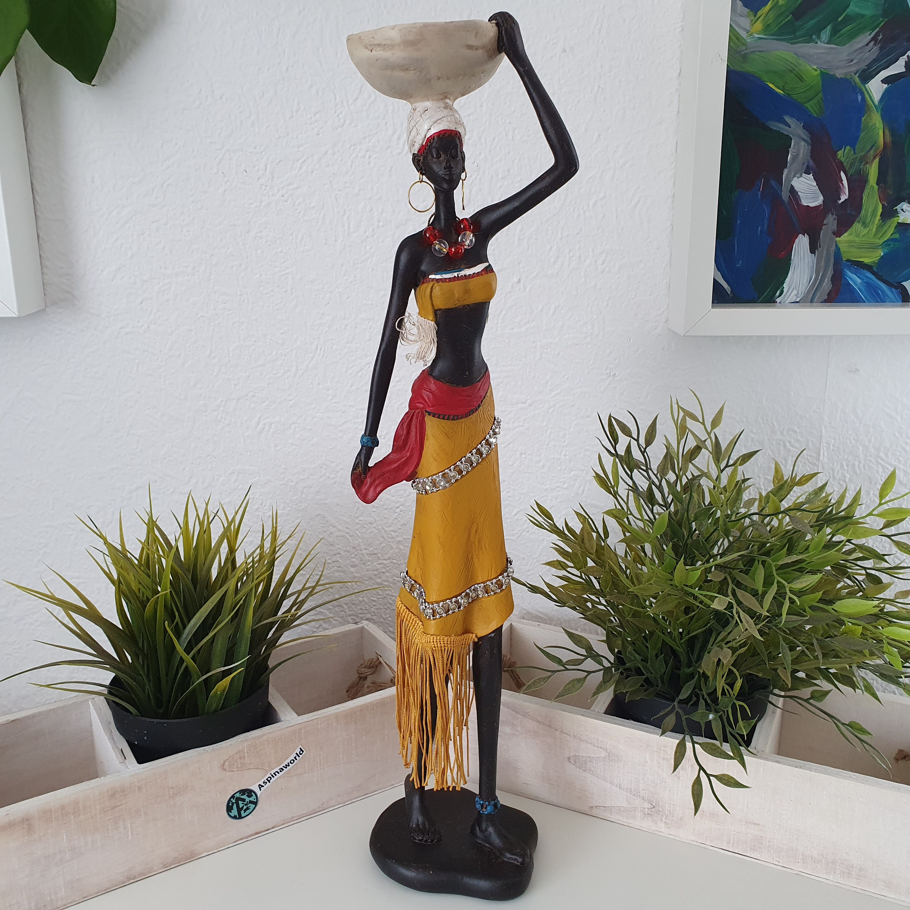 Aspinaworld Afrikafigur Afrikanische Dekofiguren mit Wasserschale und Paillettenschmuck 46 cm
