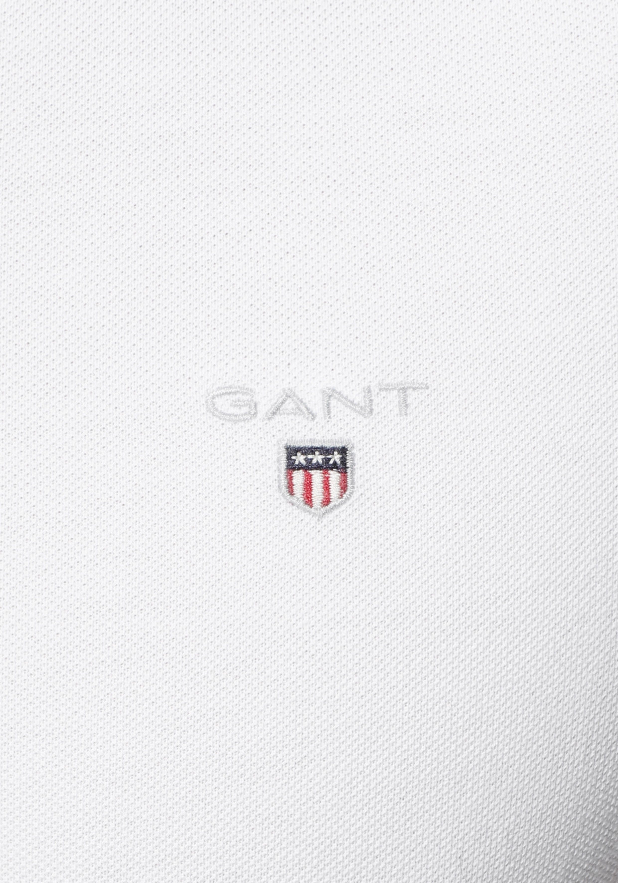 SLIM am Ausschnitt Poloshirt SHORT Knopfleiste Gant ORIGINAL RUGGER white PIQUE mit