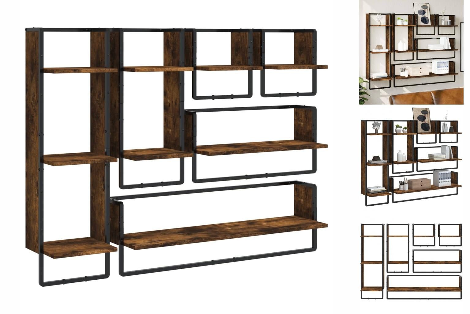 vidaXL Wandregal 6-tlg Wandregal-Set mit Stangen Räuchereiche Spanplatte günstig online kaufen