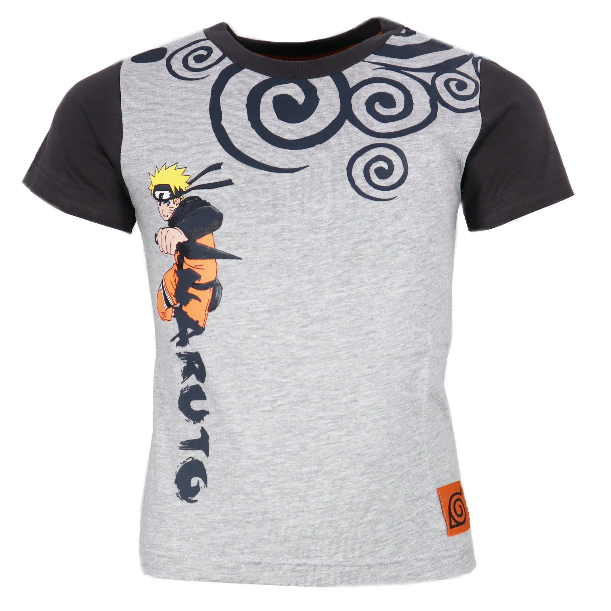 Jungen bis 104 Shippuden Kurzarm Kinder Shirt Print-Shirt Naruto Naruto Anime Gr. Grau T-Shirt 140