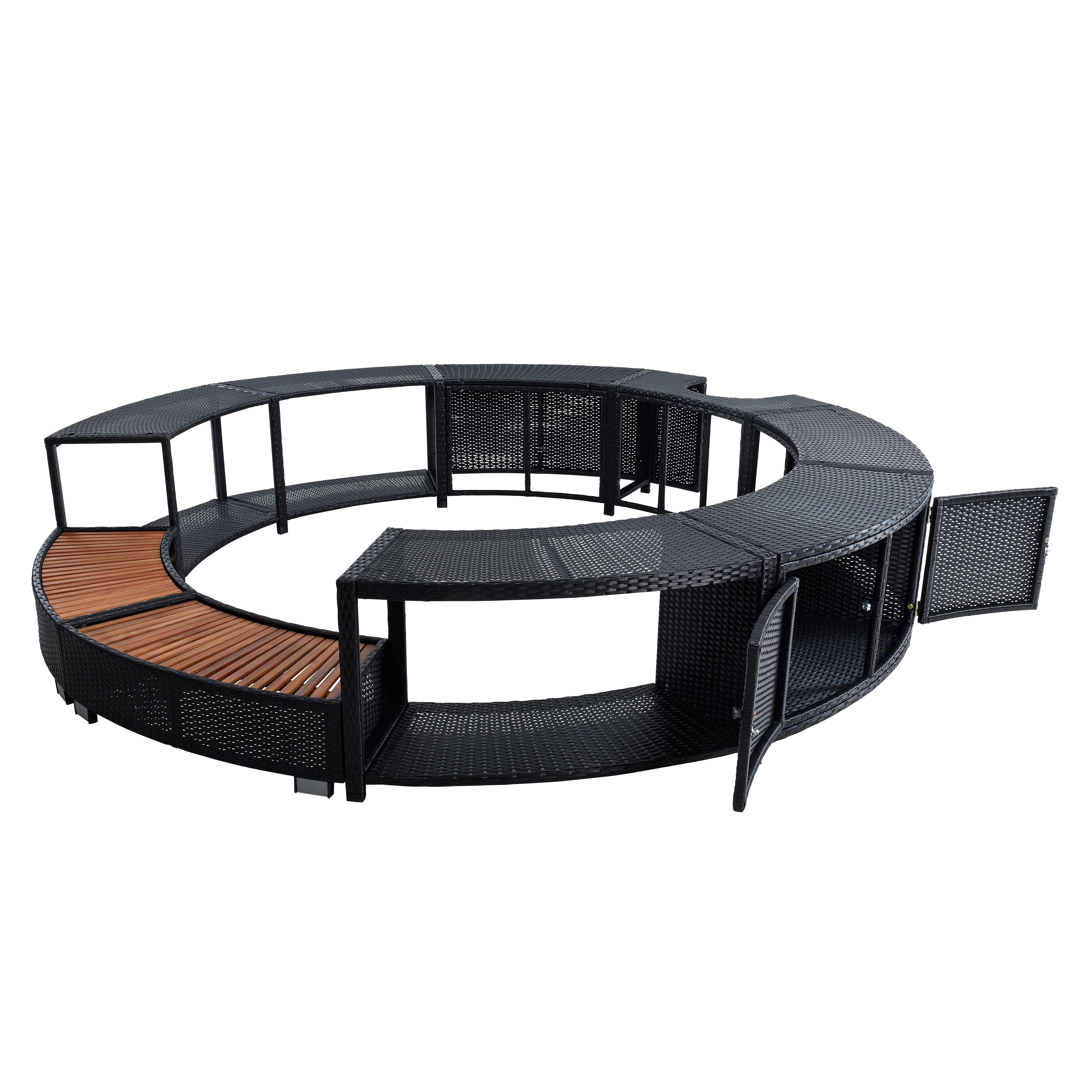 ESTEXO Pooltreppe Whirlpool Umrandung Poolumrandung Poolverkleidung Rattan Pool Rahmen