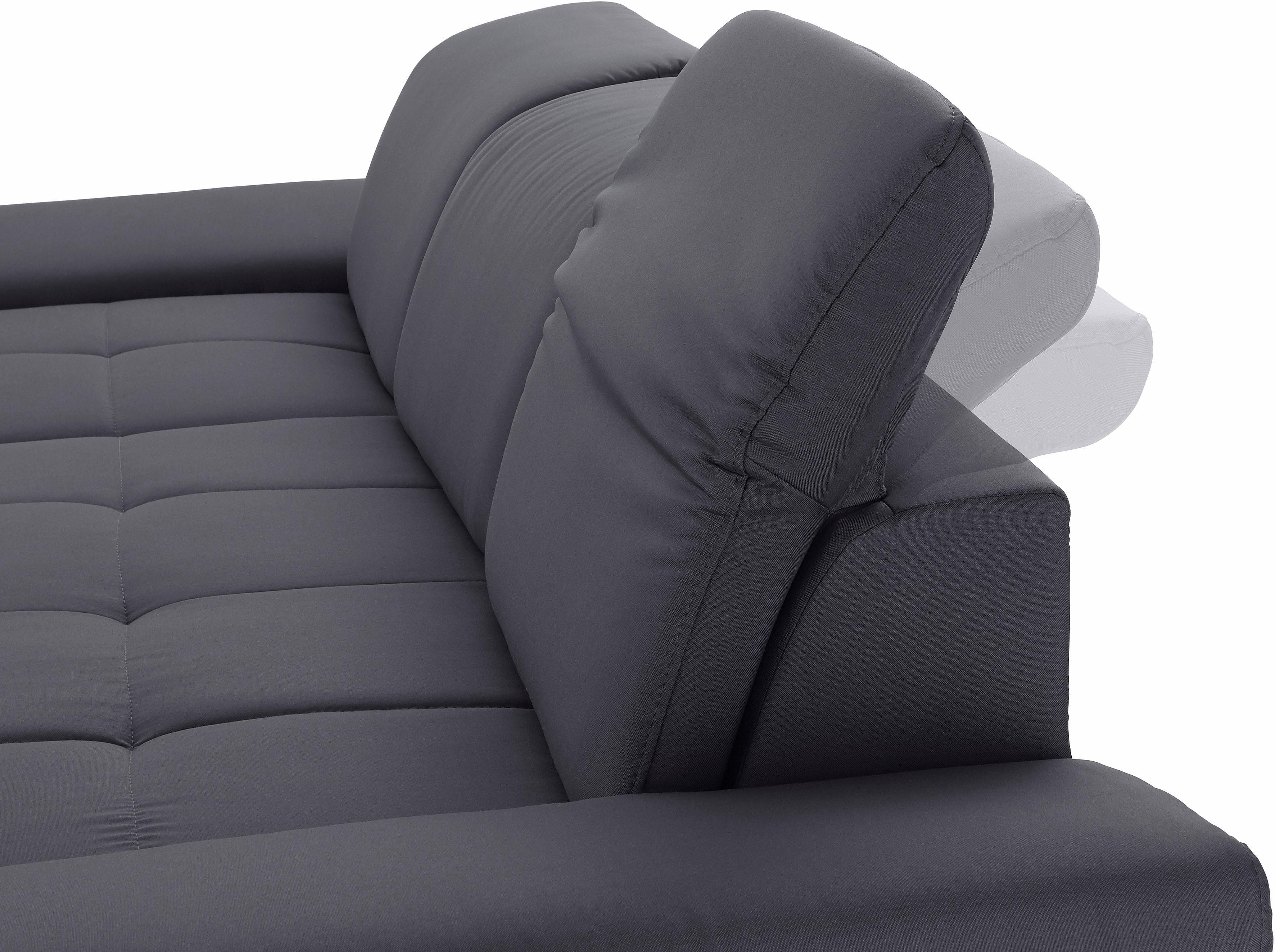 Places of Style Ecksofa Caluna, Inkl.Sitztiefenverstellung, wahlweise mit Kopf- und Armteilverstellung