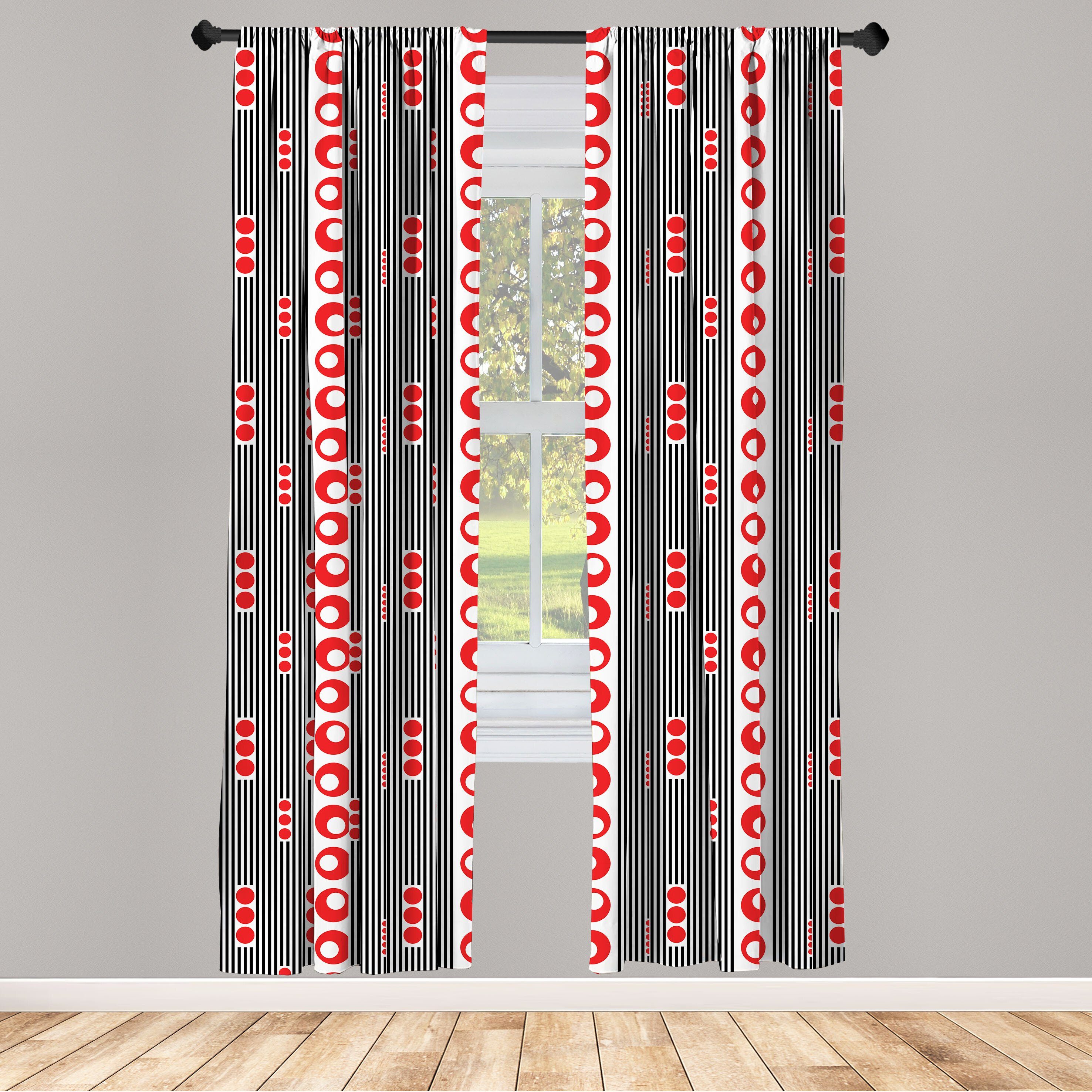 Gardine Vorhang für Wohnzimmer Schlafzimmer Dekor, Abakuhaus, Microfaser, Gitter Vertikale Streifen Kreise