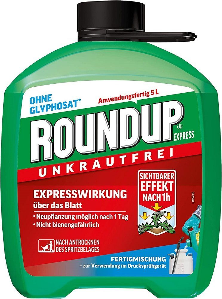 ROUNDUP Unkrautbekämpfungsmittel Roundup Express Unkrautfrei Anwendungsfertig Fertigmischung 5 L Kanist, zum Spritzen und Gießen