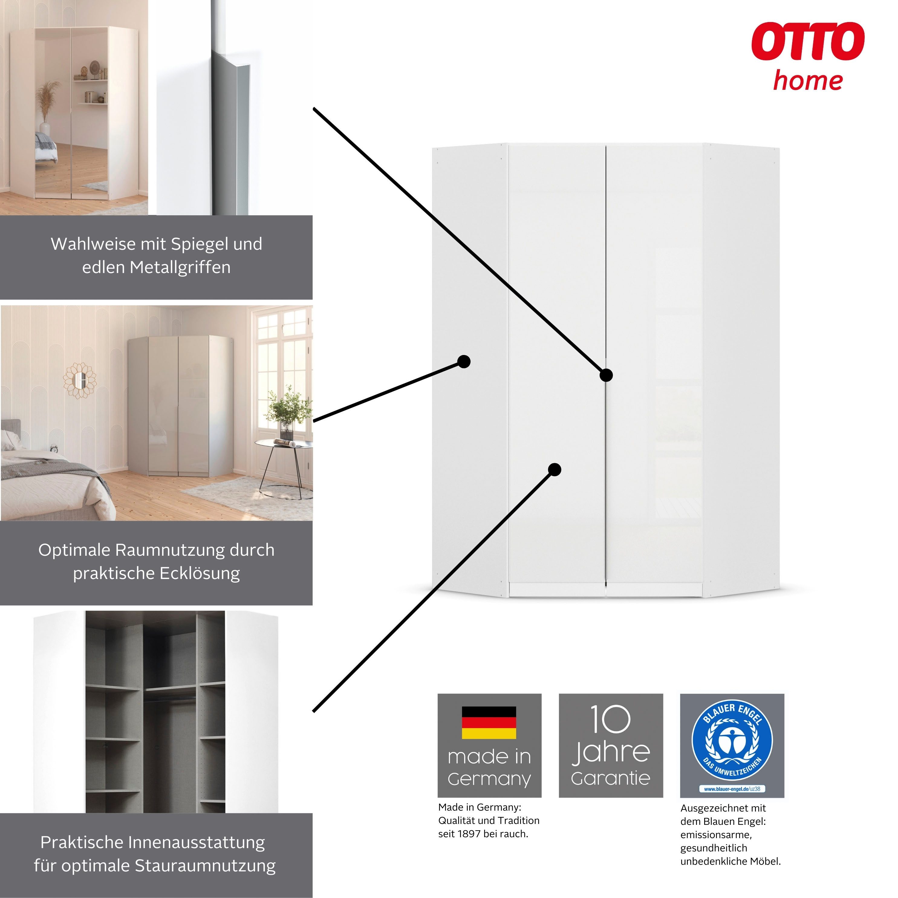 OTTO home Kleiderschrank Mehrzweckschrank Aktenschrank Möbel Mietswohnung Garderobe AGORDO (Breite/Tiefe 117x117 cm, Höhen 210/229 cm, Griffe GOLD-Farben) voll ausgestattet für kleine Räume geeignet MADE IN GERMANY