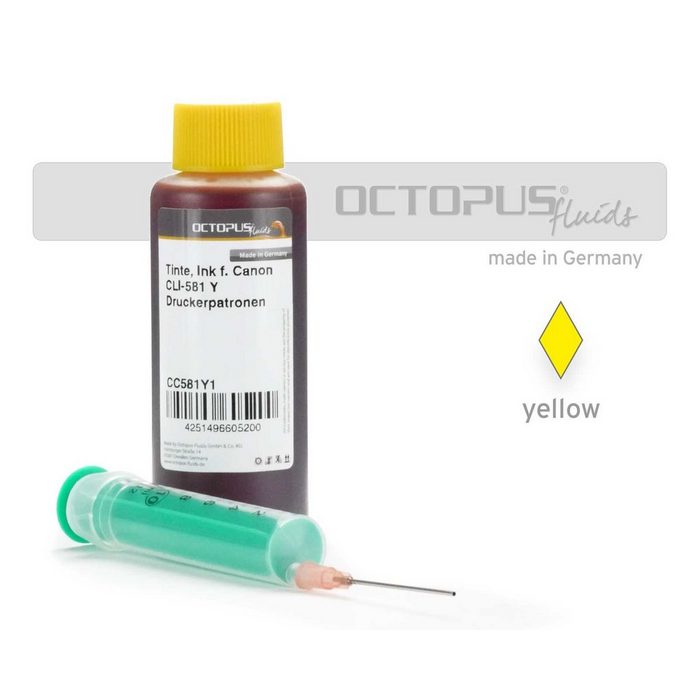 OCTOPUS Fluids Ink for Canon CLI-581 Y yellow with syringe Nachfülltinte (für Canon 1x 100 ml Nachfülltinte PGI-580 CLI-581)