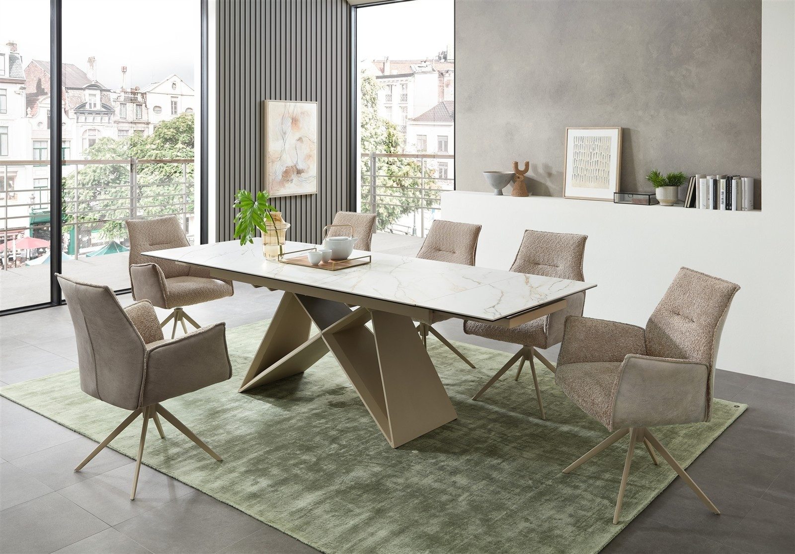 PREISBRECHER Kulissen-Esstisch Jamiro, ausziehbar bis 260cm, weiß, beige - 180/260x76x90 (BxHxT)