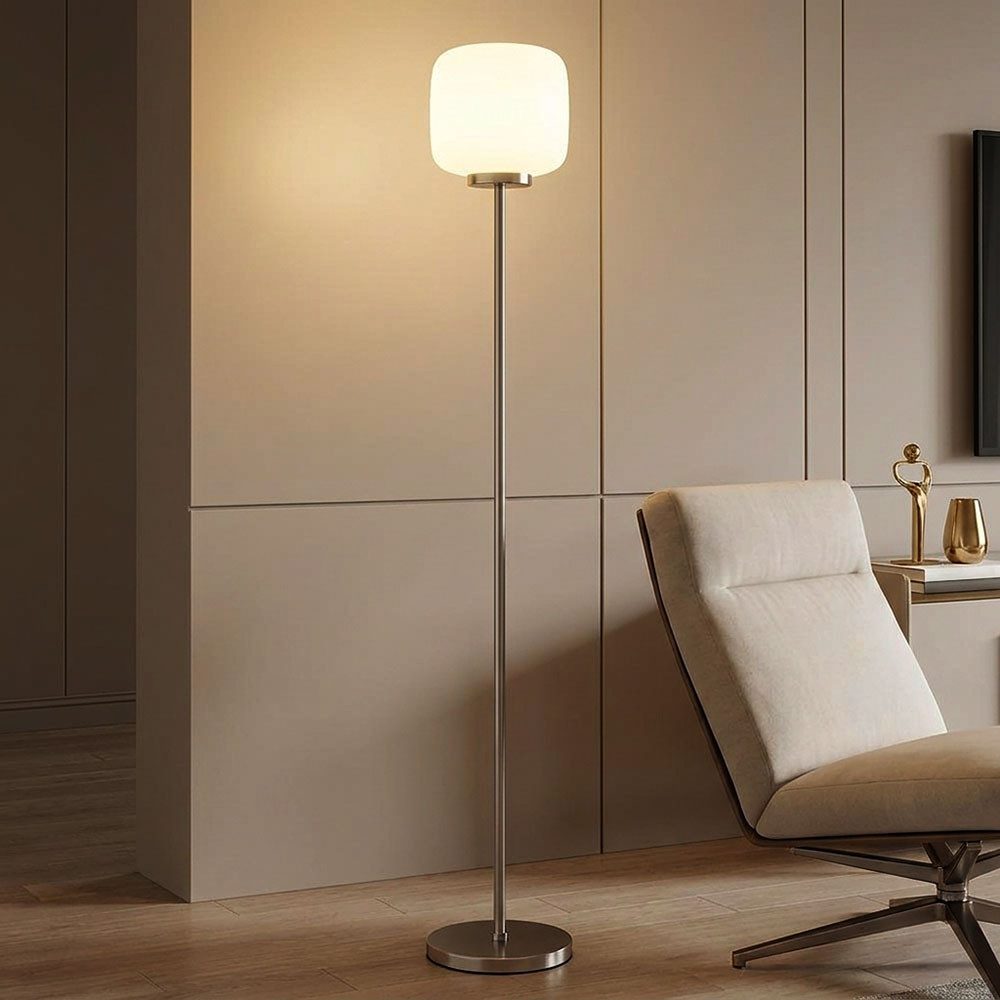 GLOBO LIGHTING LED Stehlampe, Leuchtmittel inklusive, Warmweiß, LED Stehleuchte Metall Glas Silber opal Lampenschirm Fußschalter