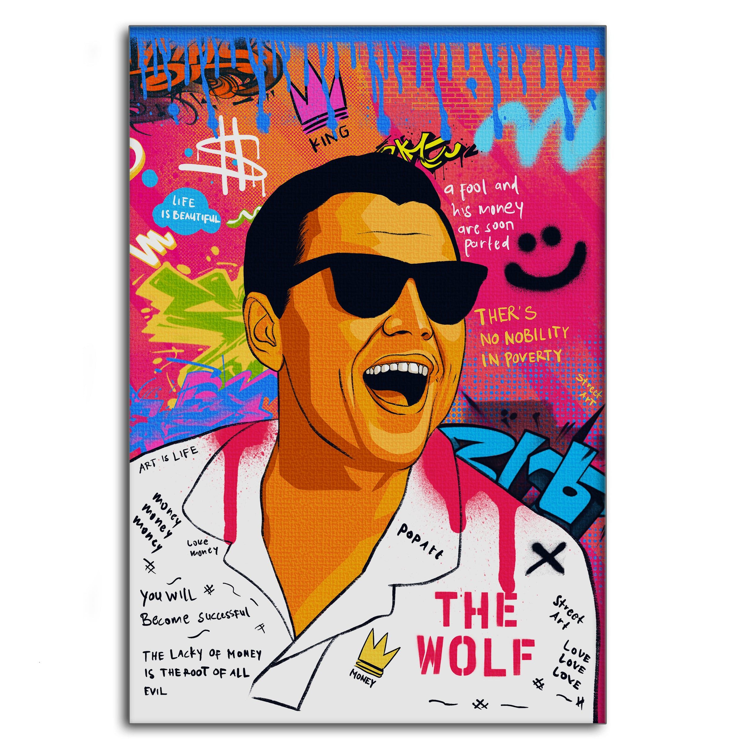Wanddekoobjekt DiCaprio Wolf of Wallstreet - Leinwandbild Pop Art