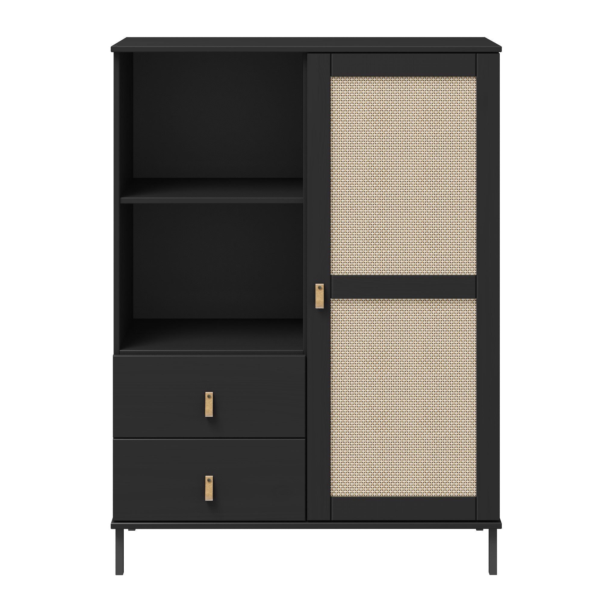 Woodroom Highboard Valencia, Kiefer massiv lackiert, BxHxT 100x136x40 cm schwarz