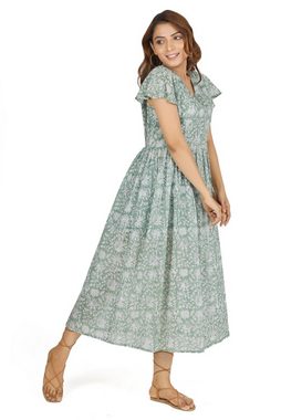 Guru-Shop Midikleid Luftiges Boho Sommerkleid, handbedrucktes.. alternative Bekleidung