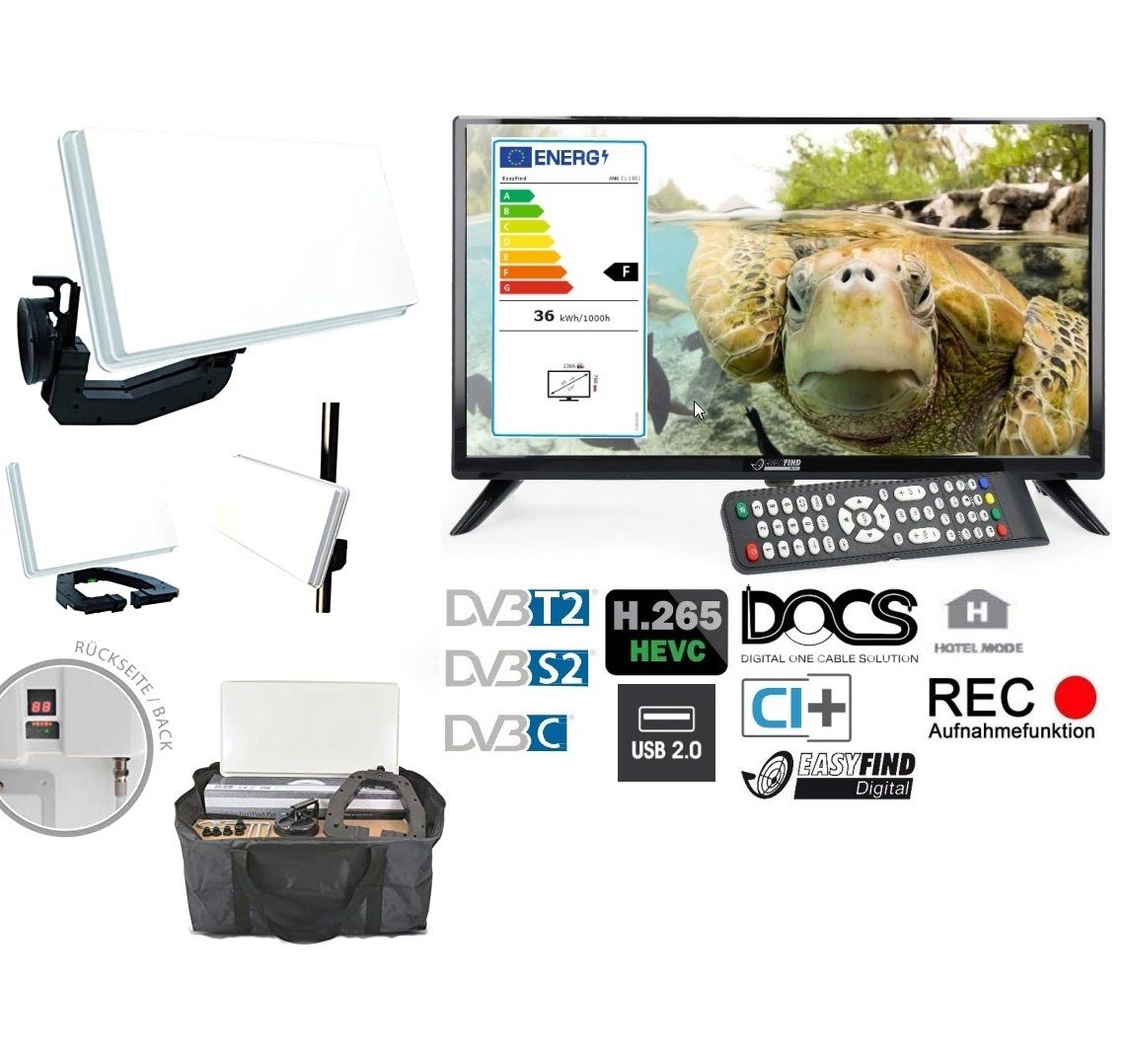 EasyFind Traveller Kit II TV Camping Komplettset 24 Zoll (61cm, Triple Camping Sat-Anlage