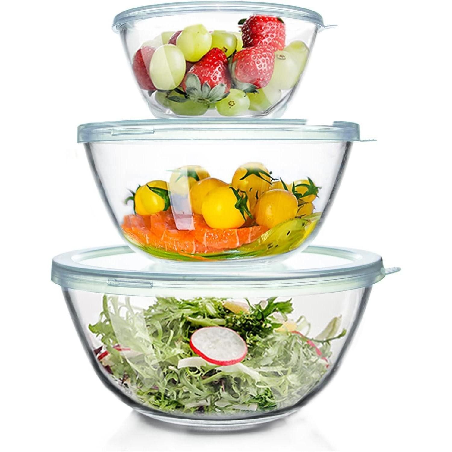 LuxusKollektion Rührschüssel Glas Rührschüssel Set mit Deckel 3er (4,2L 2,5L 1L) Küche