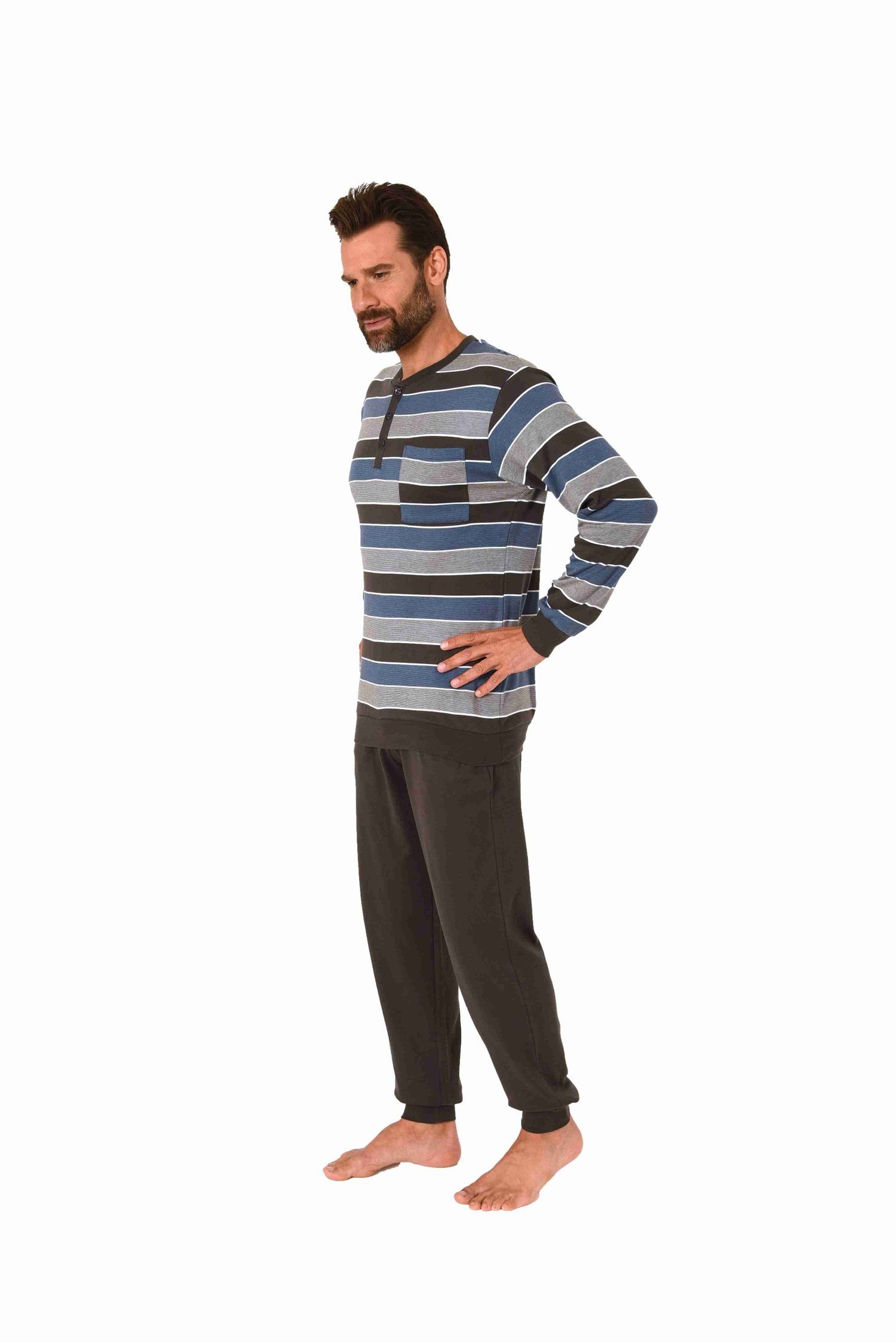 Normann Pyjama Warmer Herren Schlafanzug mit Bündchen in Kuschel Interlock günstig online kaufen