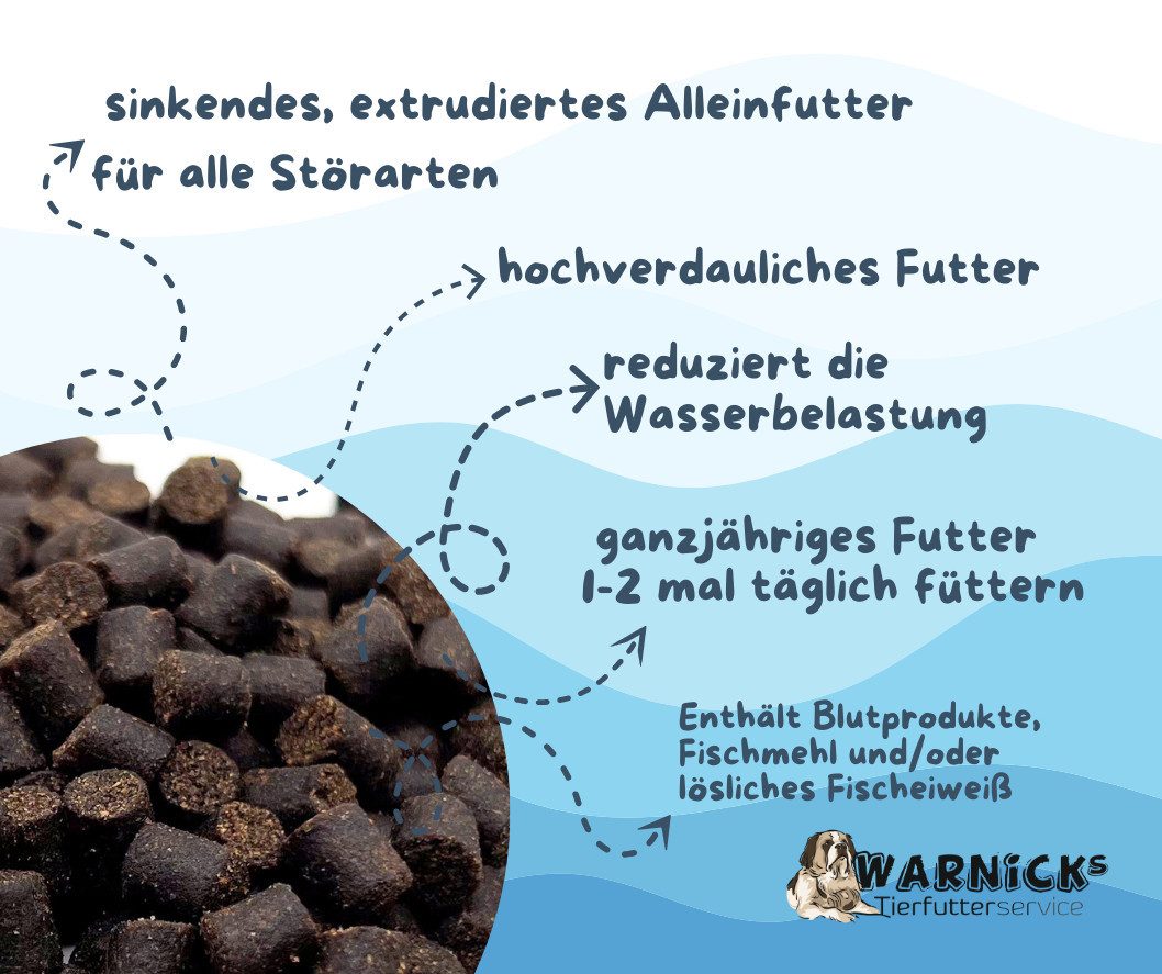 Warnick´s Tierfutterservice Zierstörfutter / Störfutter - hochwertiges Futter für Störe 4,5mm, Alleinfuttermittel für: Fische, Zierstöre