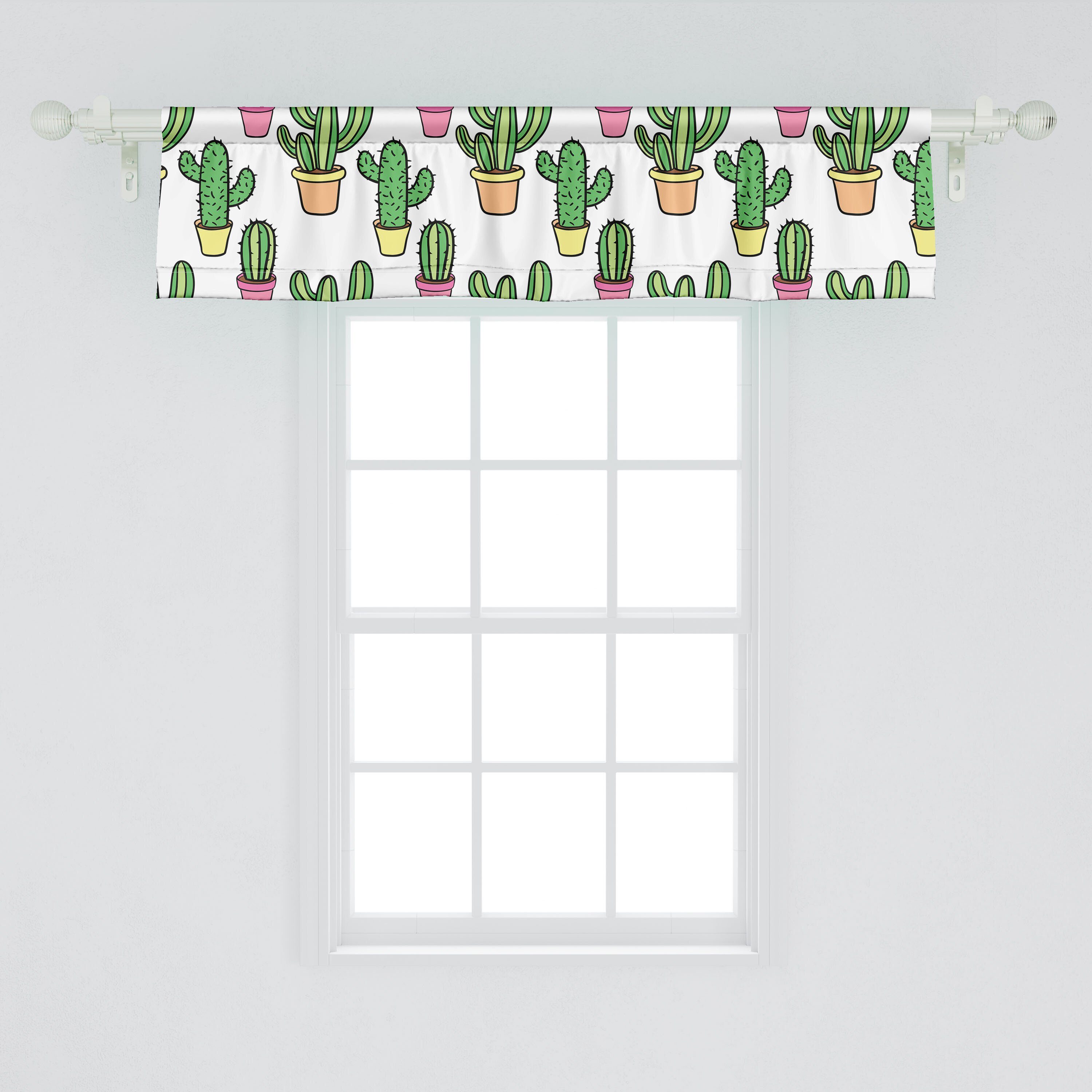Scheibengardine Vorhang Volant Dekor Schlafzimmer Küche Cartoon mit Microfaser, Stangentasche, für Kaktus Abakuhaus, Blumen