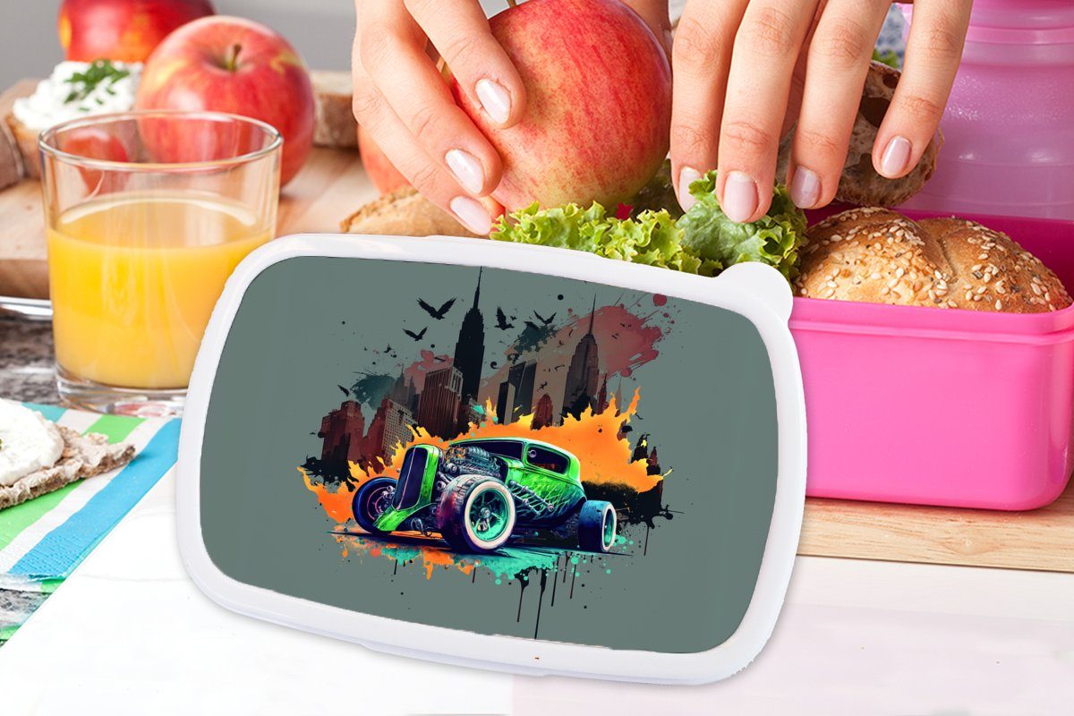 MuchoWow Lunchbox Auto - New Snackbox, rosa Mädchen, Hot - Brotbox Kunststoff, Rod, Kinder, Kunststoff Grün Erwachsene, - Graffiti - (2-tlg), York für Brotdose