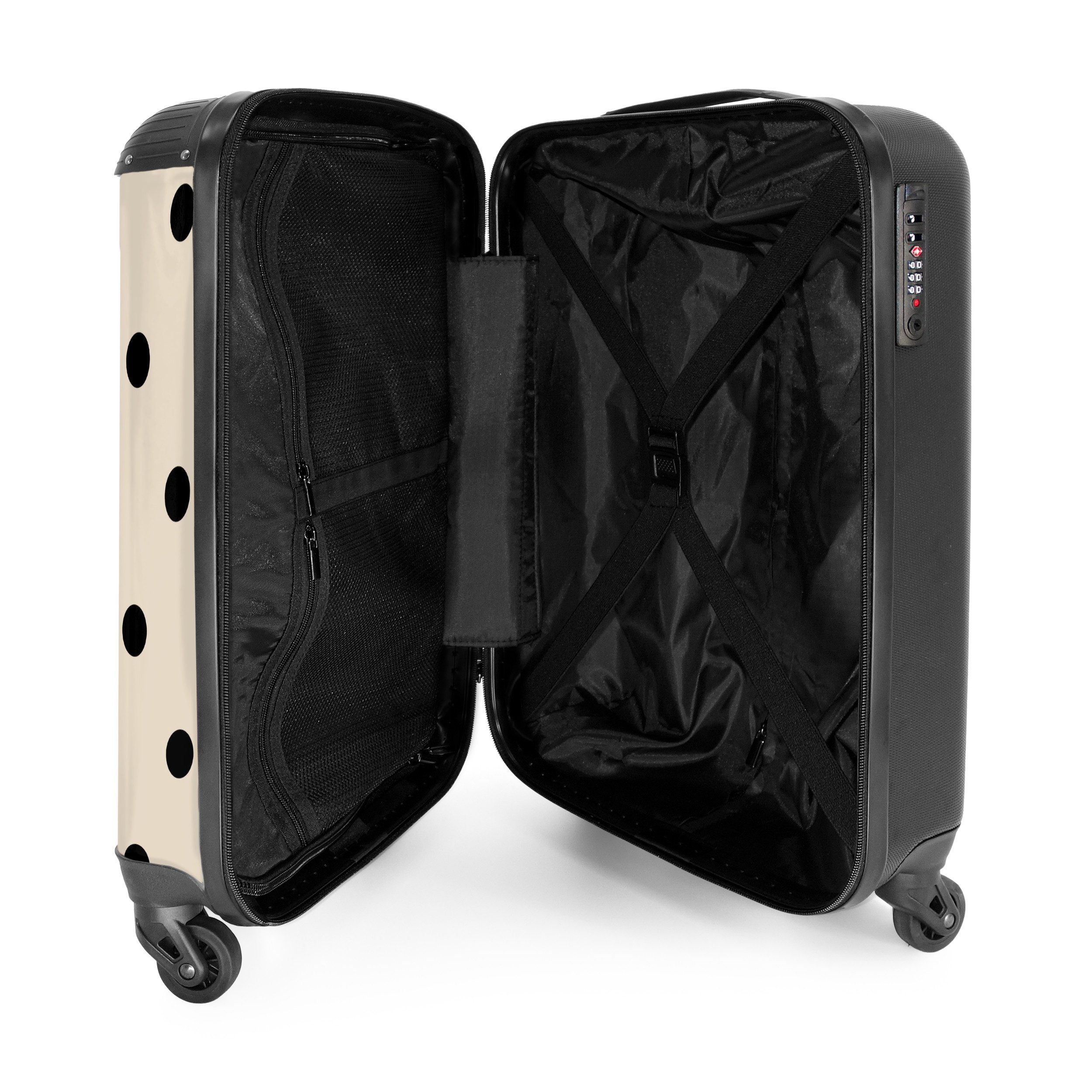 NoBoringSuitcases.com© Hartschalen-Trolley Beigefarbener Hintergrund mit schwarzen Punkten 55x35x20cm, Reisetasche mit Rollen, Koffer Handgepäck Flugzeug – Bild 4 von 5