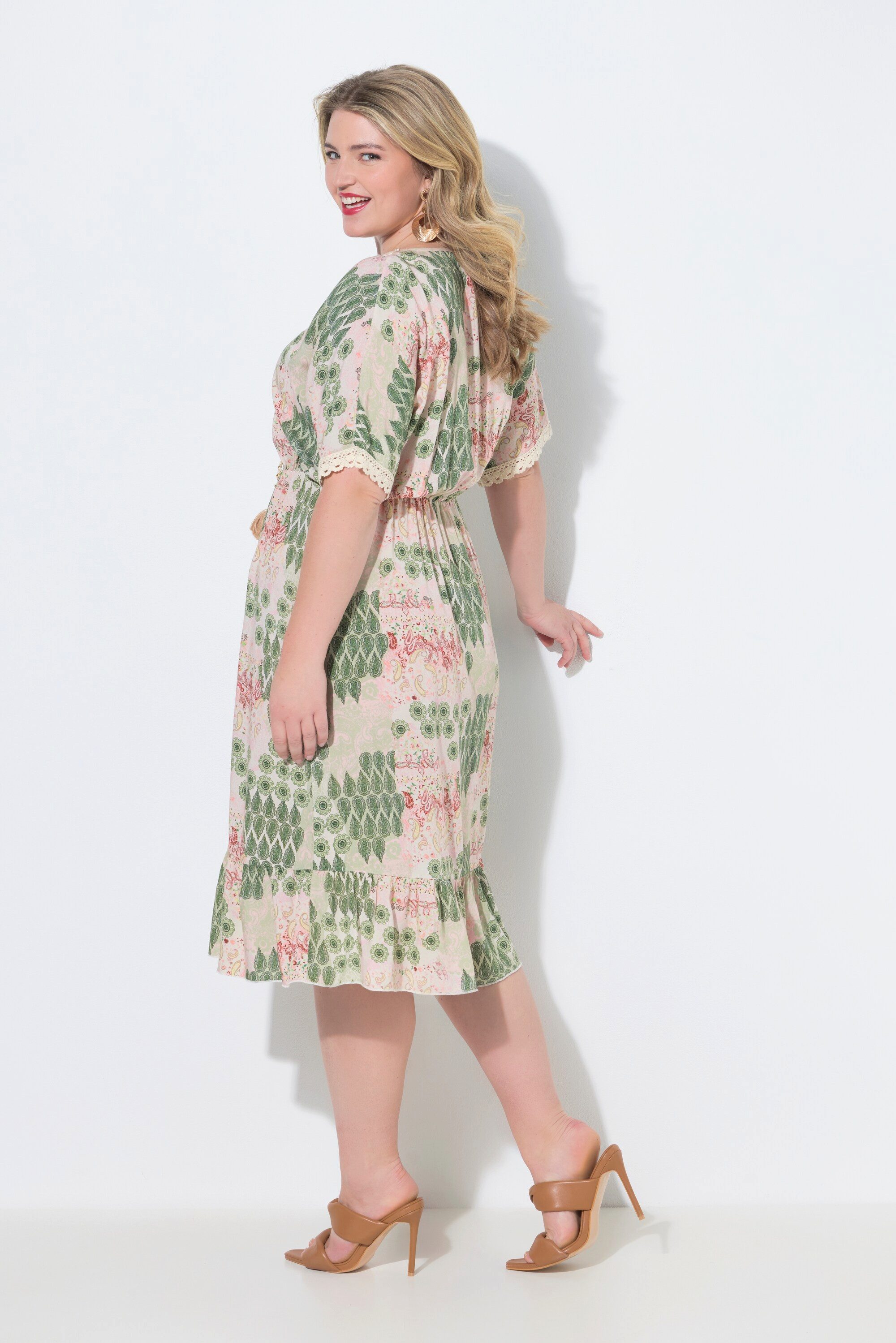 MIAMODA Midikleid Midikleid Alloverdruck Spitzenbänder Halbarm