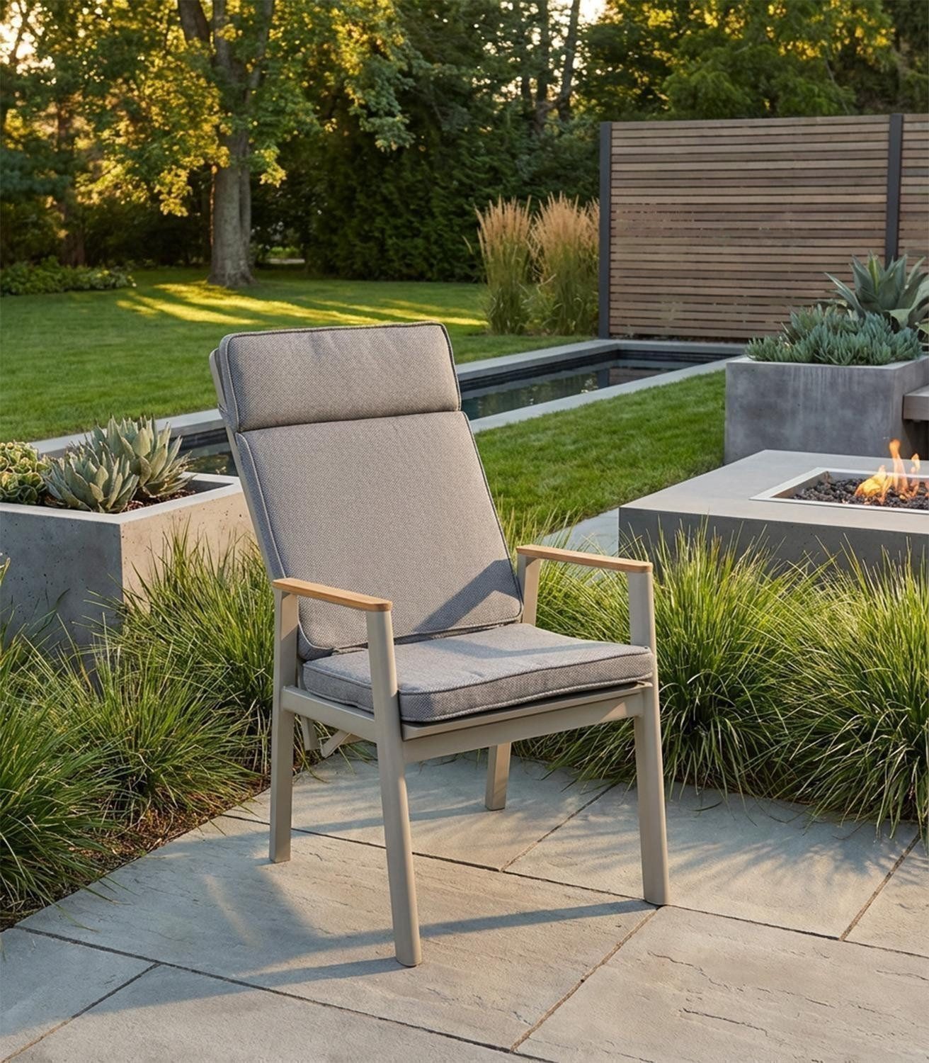 Outdoor Gartenstuhl MIRA, Beige, Hellgrau, Taupe, Aluminium, Textilen, (Set, 2 St), mit Kissen, Rücken verstellbar, B 58 x H 110 x T 65 cm