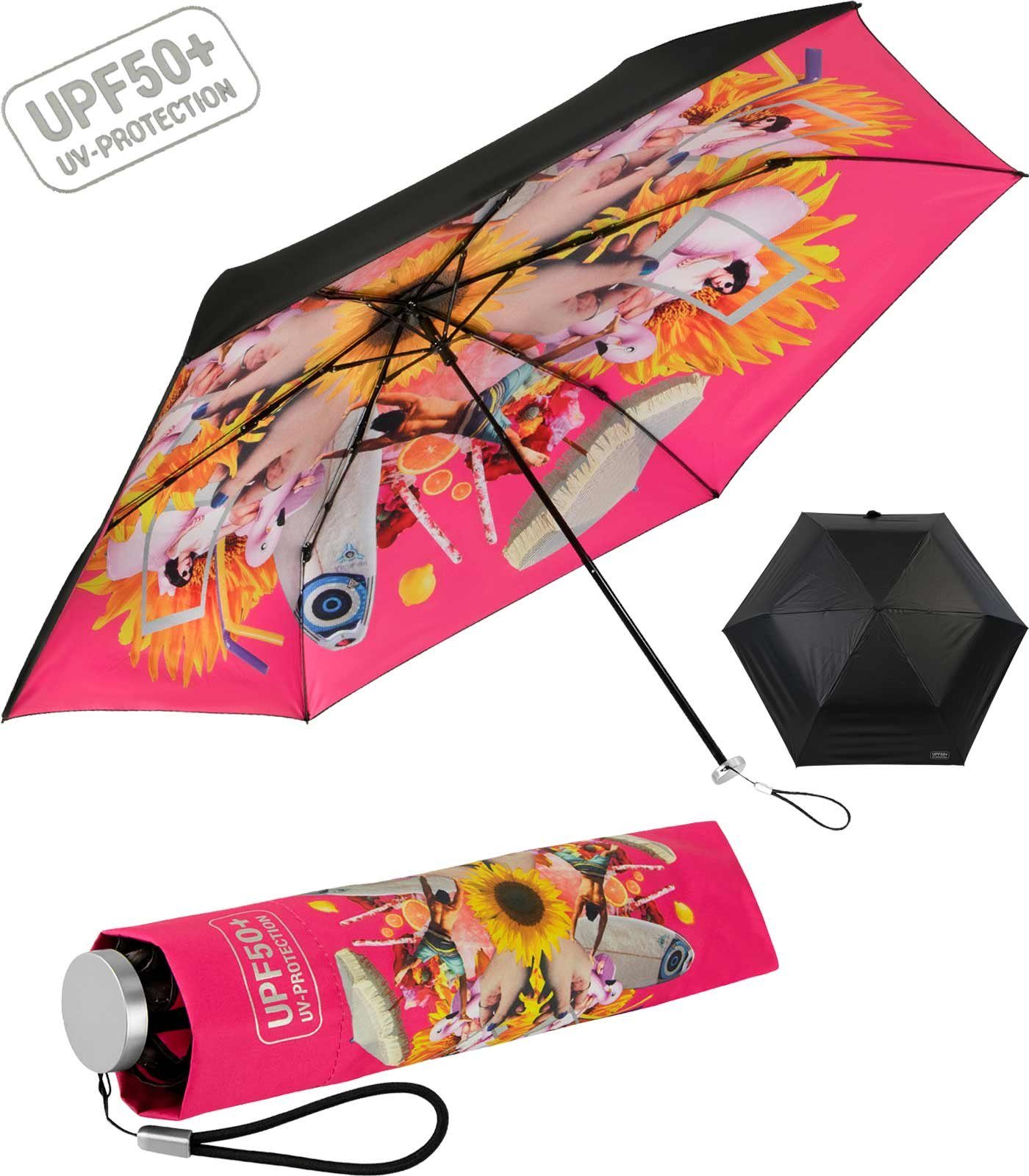 bedruckt UV-protection Supermini von lichtundurchlässiges Schirm, Innen - bedruckt, Impliva Taschenregenschirm Dach, leichter extrem pink UPF50+ miniMAX®