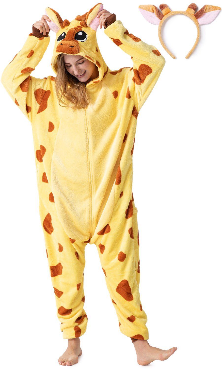 Erwachsene Unisex Kostüm Jumpsuit Onesie Tier Fasching Karneval Halloween kostüm Cosplay Schlafanzug Giraffe 