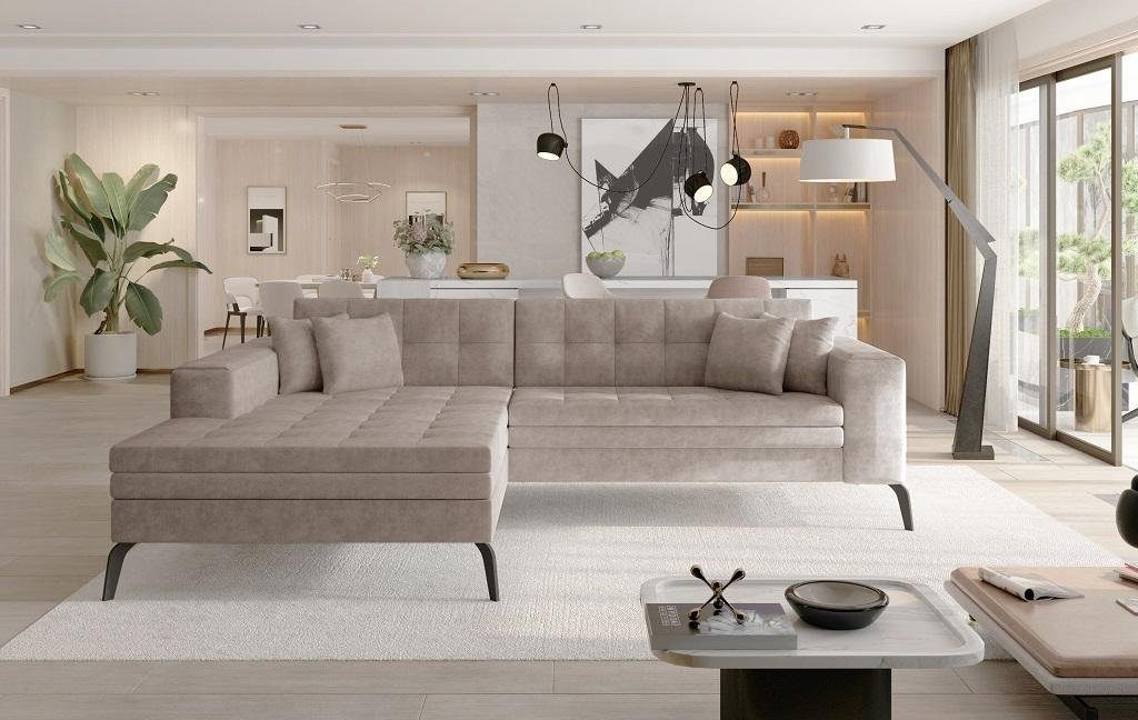 Design Textil Made Sofa, Couch Wohnlandschaft Ecksofa Form in Beige L Ecksofa Polster JVmoebel Europe