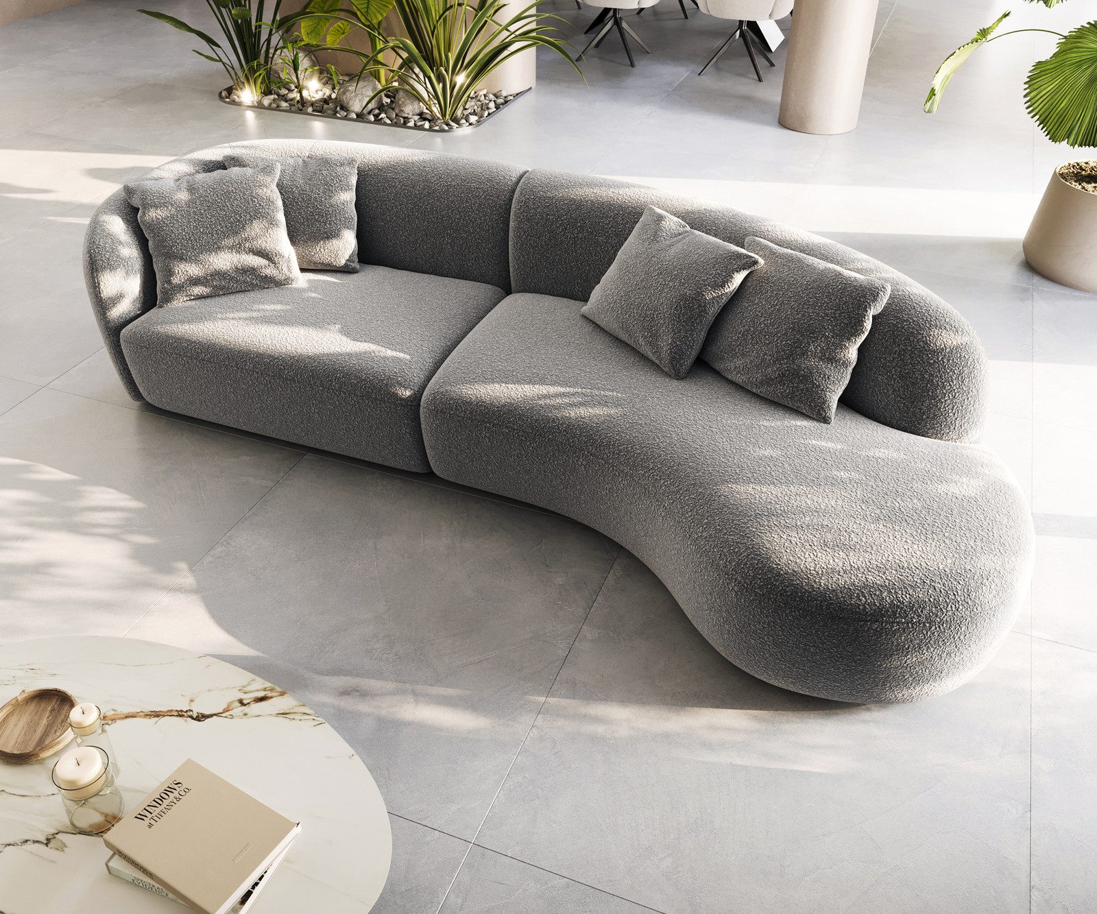 DELIFE Big-Sofa Mairi, Bouclé Silbergrau 330x160 günstig online kaufen