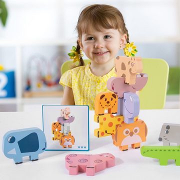 SOTOR Stapelspielzeug für 3 + Jahre altes Mädchen Junge -Stacking Spielzeug, (Montessori Spielzeug, Kinder Vorschule Lernspielzeug Feinmotorik Lernspiele), 10pcs Hölzerne Stapelblöcke mit 10 Karten