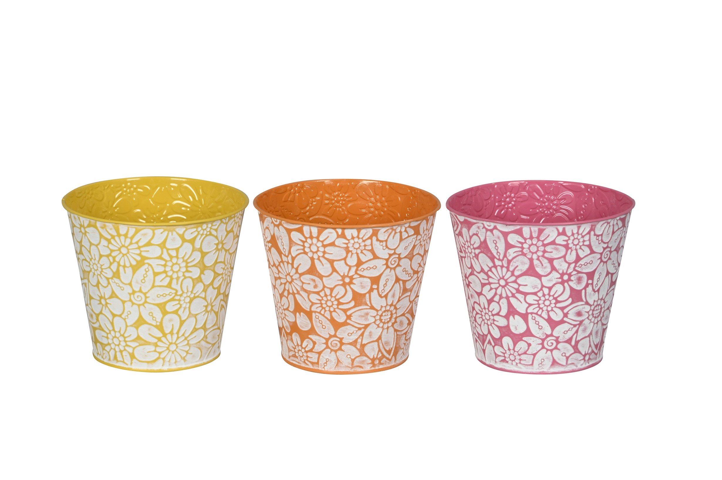 finehomegarden Blumentopf Übertopf Metall 3 Farben sortiert Ø11xH10cm & Ø 3xH12cm Pflanztopf (Set, 3 St., 3tlg), Gelb, Orange oder Pink Übertopf 2 Größen Wählbar