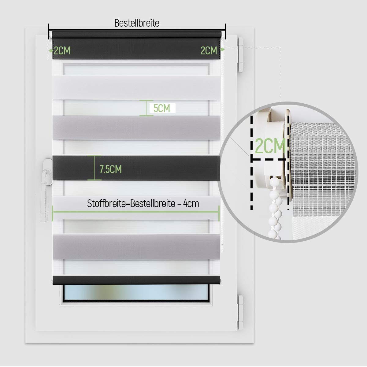 Doppelrollo doppelrollo Klemmfix ohne Bohren, OUBO, verdunkelnd, verspannt, Klämmträger, Lichtschutz schnelle und einfache Montage mit beiliegendem – Bild 4 von 5