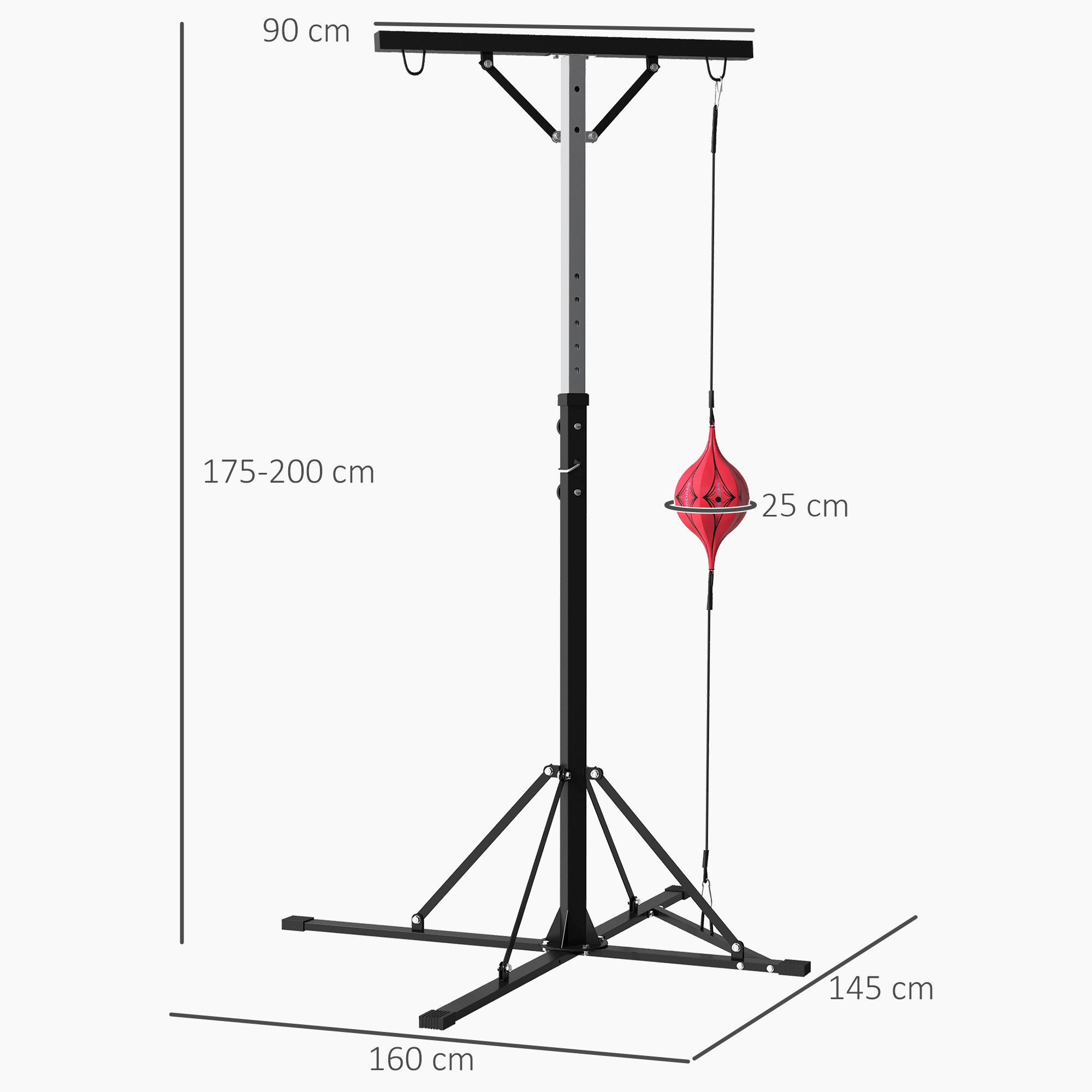 SPORTNOW Boxsackhalterung mit Speed Ball und verstärkter Stabilität, (bis 86 Zoll, Boxsackhalter, 1-tlg., Freistehender, Höhenverstellbarer Boxsackständer, Schwarz)