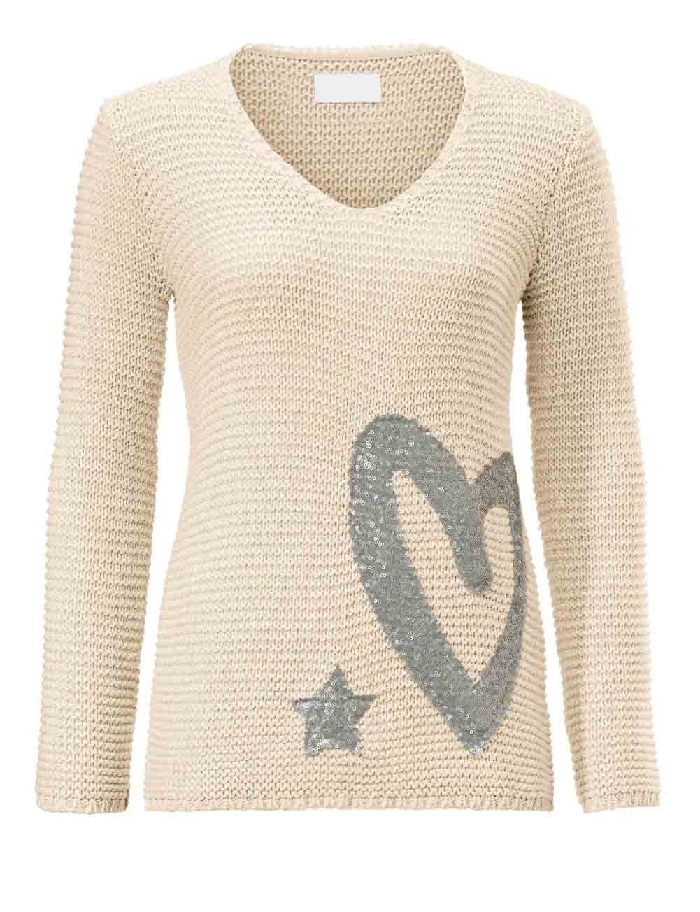 heine Troyer Heine Damen Grobstrickpullover mit Pailletten, natur