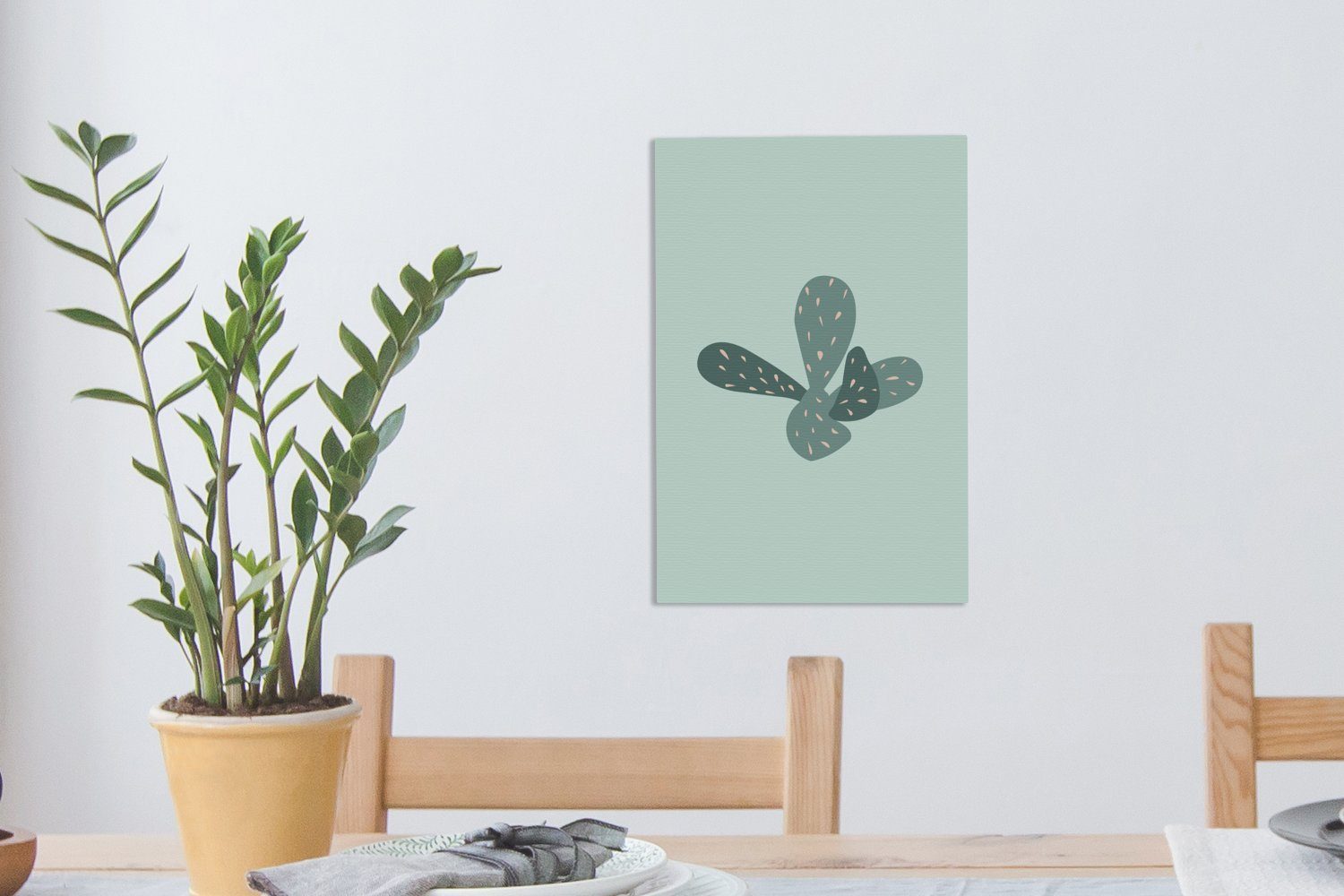 OneMillionCanvasses® Leinwandbild Sommer - inkl. cm 20x30 bespannt fertig St), Kaktus Leinwandbild (1 Gemälde, Blau, Zackenaufhänger, 