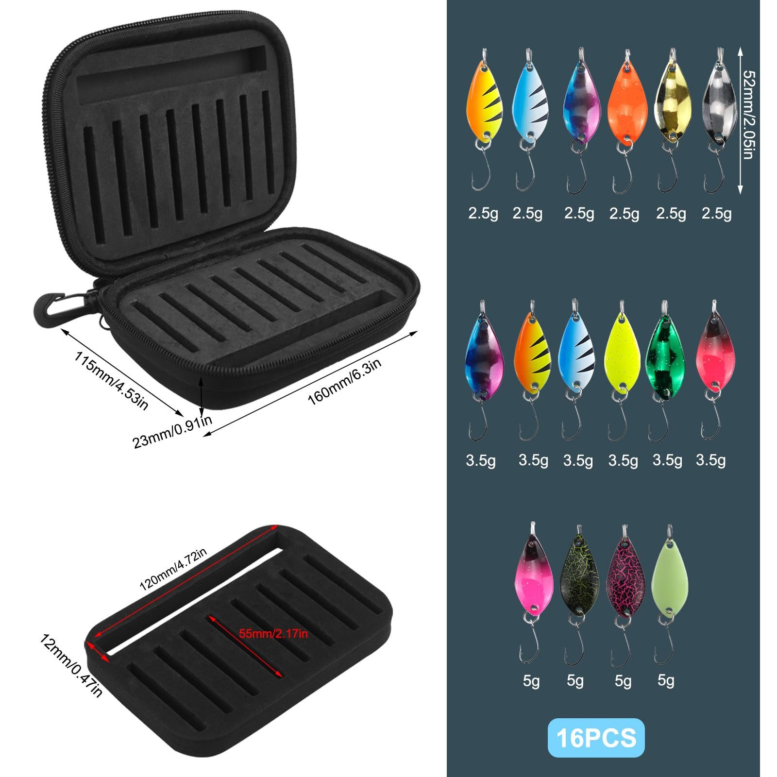 Agger Kunstköder 16 Stück Kunstköder Spinner Blinker Set Forellenköder Spoons Set, (Angelzubehör mit Aufbewahrungsbox), für Forelle Barsch Hecht Zander