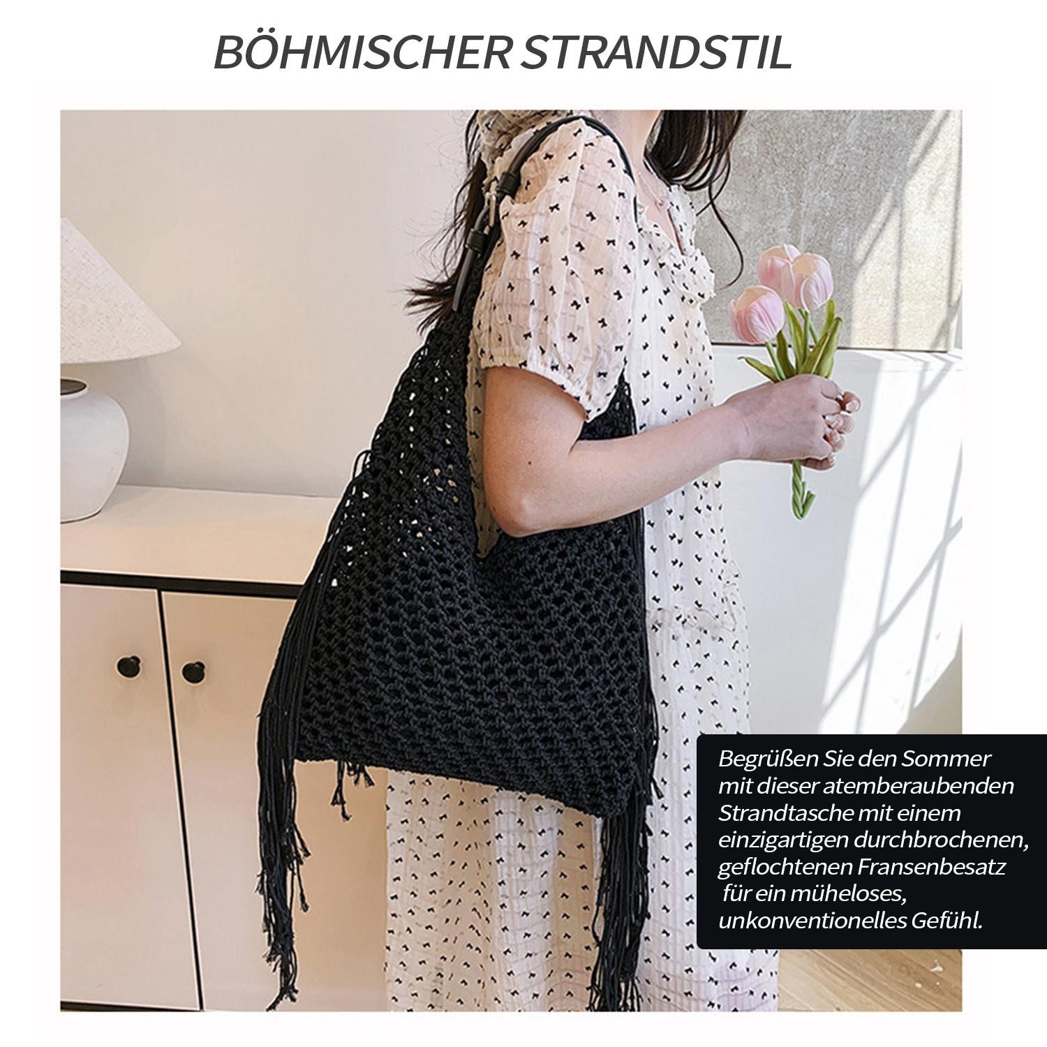 Refttenw Umhängetasche Hohle Strandtasche, Quasten-Einkaufstasche, gewebte günstig online kaufen