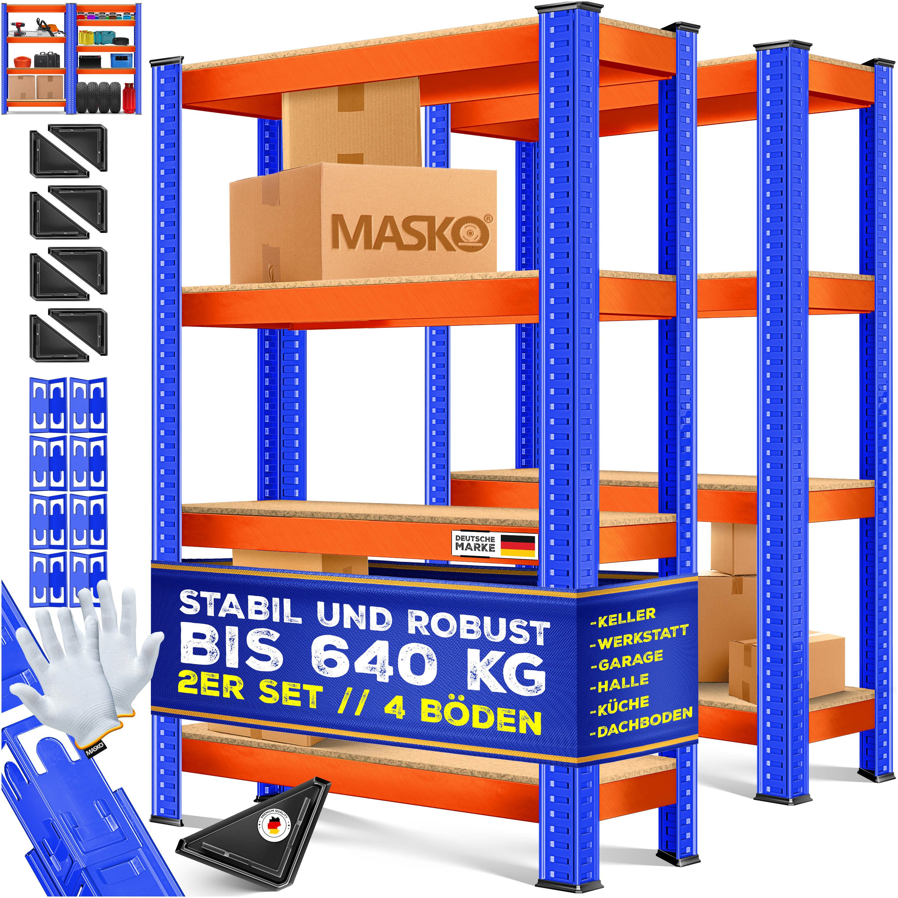 MASKO Schwerlastregal, 2er-Set Lagerregal aus Metall mit verstellbaren Ablagen
