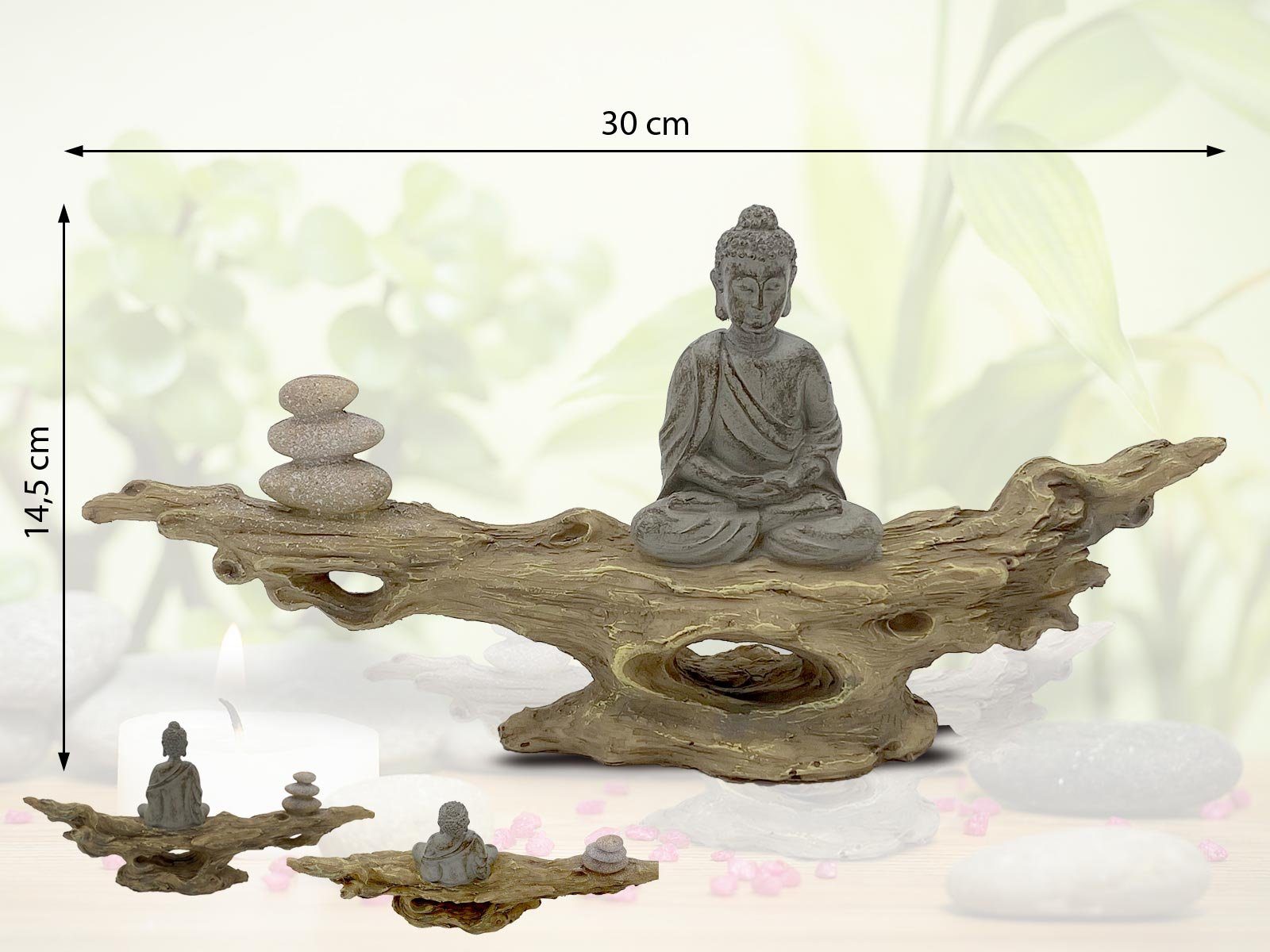 Casamia Skulptur Dekofigur Figur Baumstamm Dekofigur meditierend auf Buddha 30x14cm