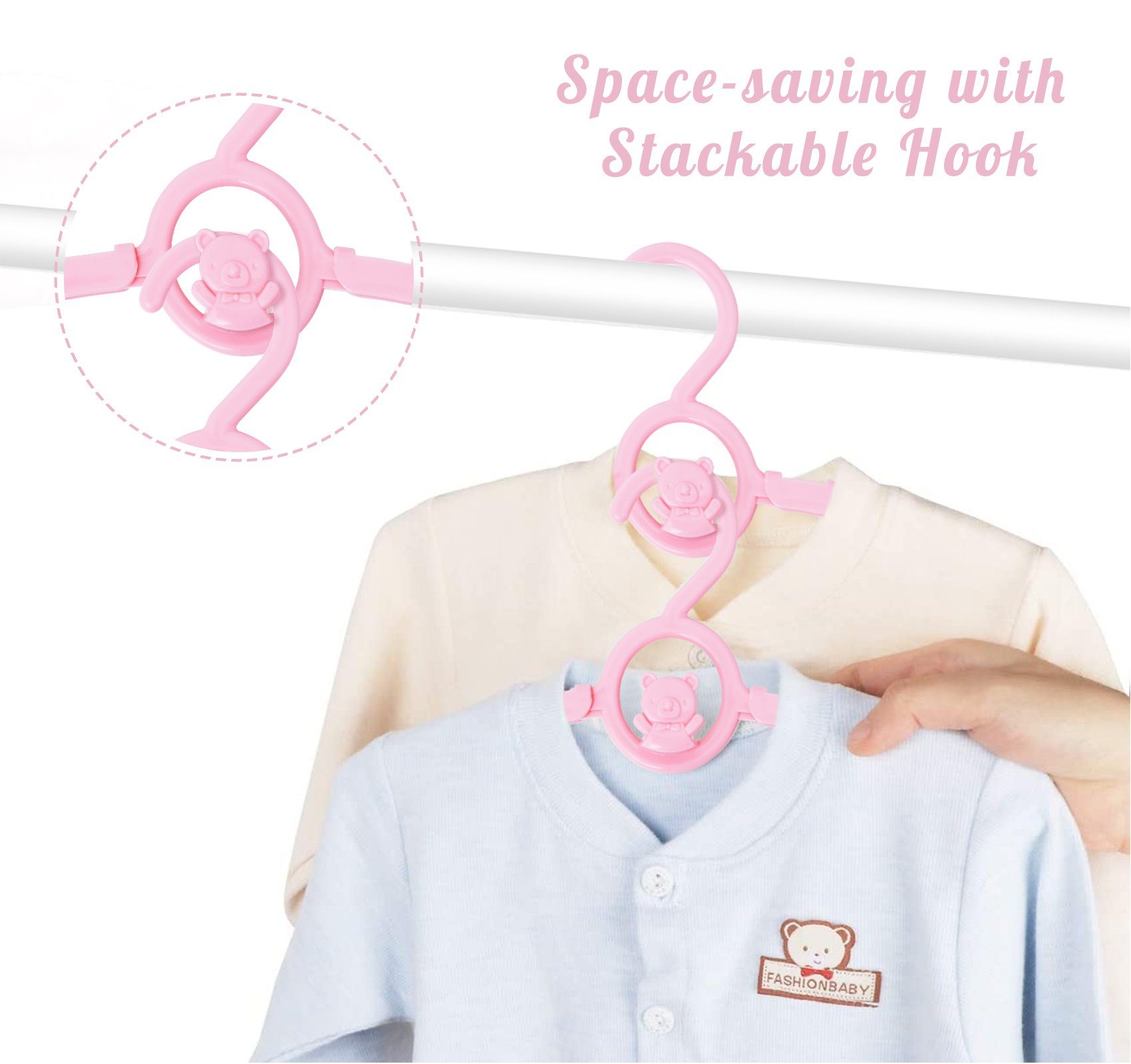 Stapelbaren Kleinkinder Rosa Bügel Kinderkleiderbügel (Set, mit Größentrenner Kleidung für Homewit 30-tlg), Kleiderbügel Babys Rutschfeste und Bärchen-Haken, Platzsparende und