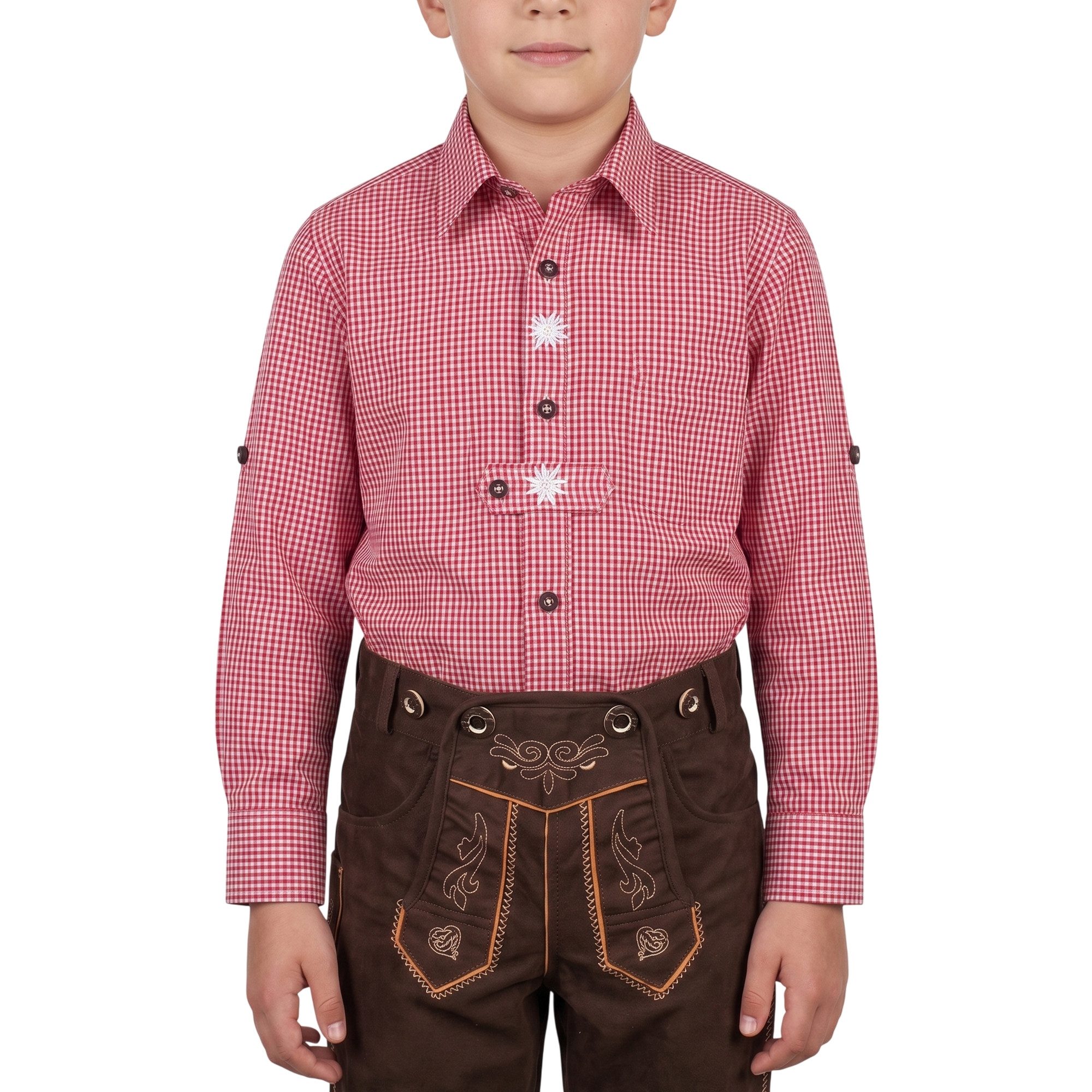 German Wear Trachtenhemd GW1223-EW Kinder Trachtenhemd für Trachtenhosen Trachtenmode mit Edelweiß karo