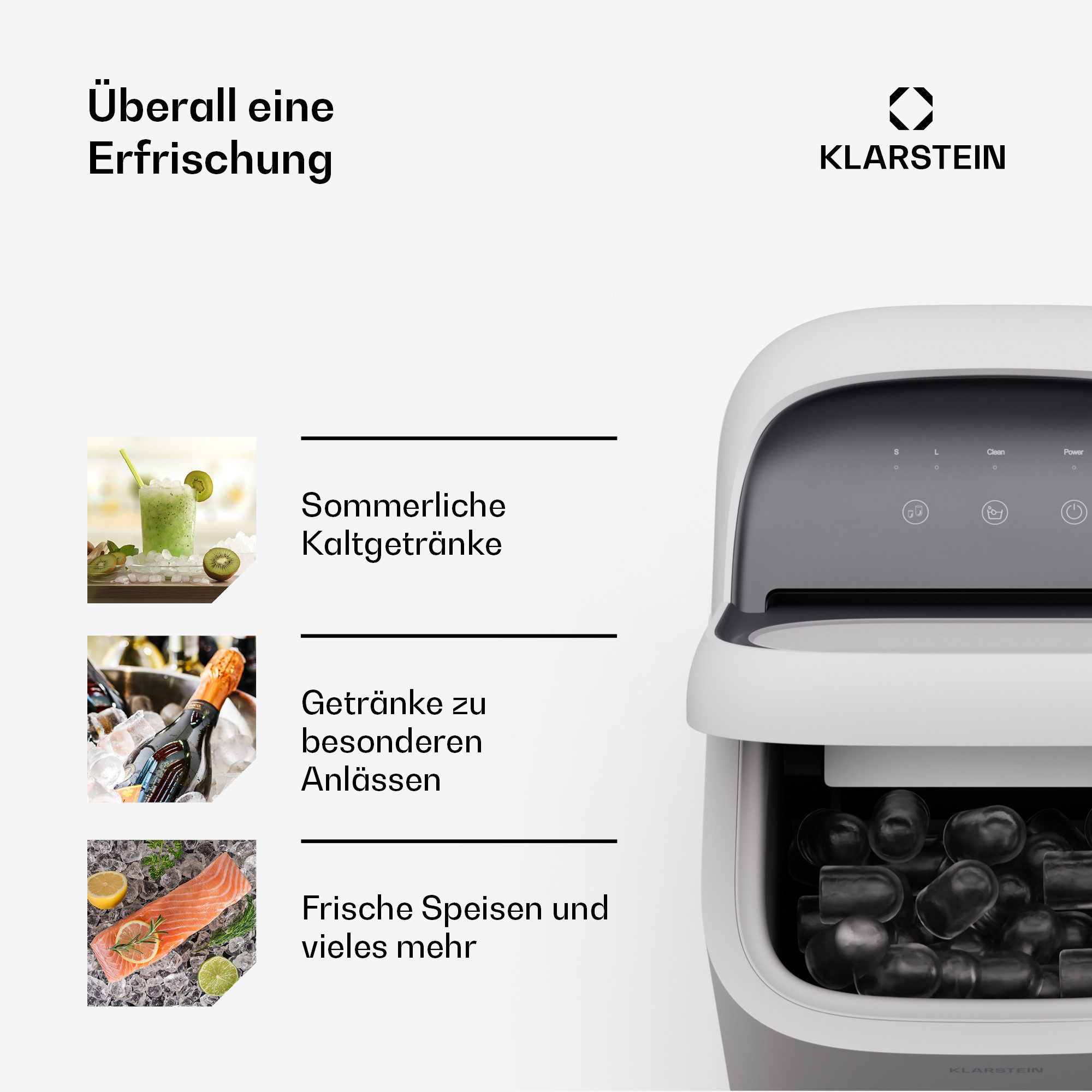 Klarstein Eiswürfelmaschine SparkIce, Elektrischer Eiswürfelbereiter Eismachinen Wassertank 1,5 L