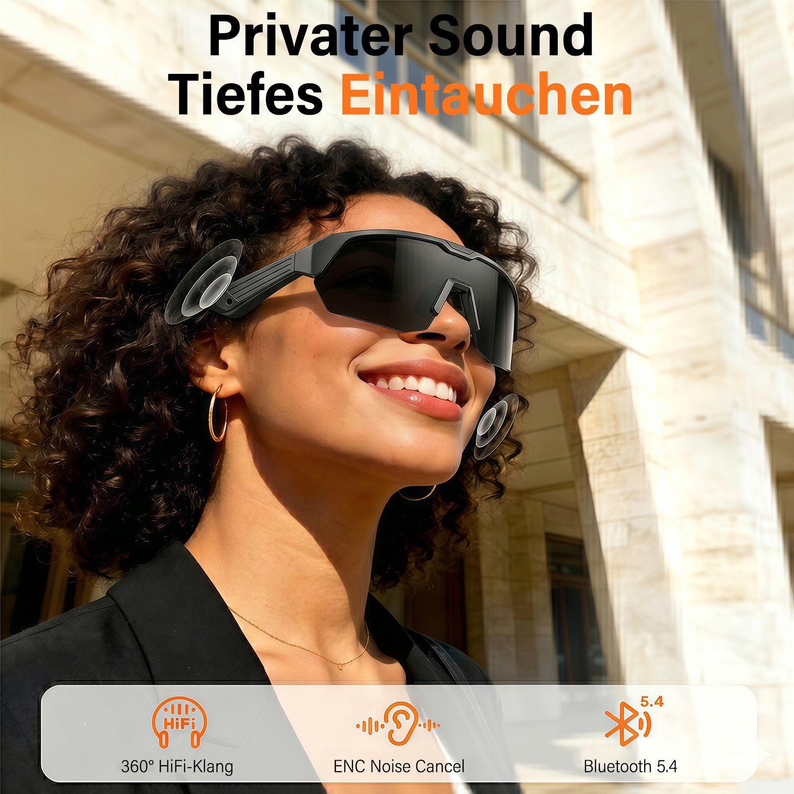 MOPUEA Sonnenbrille Bluetooth Sportbrille Fahrradbrille Open-Ear Audio Freisprechfunktion (Bluetooth Sportbrille mit Freisprechfunktion, Kabellose Sportbrille mit Bluetooth 5.3 und UV-Schutz) Freihändiges Telefonieren und Musik beim Sport