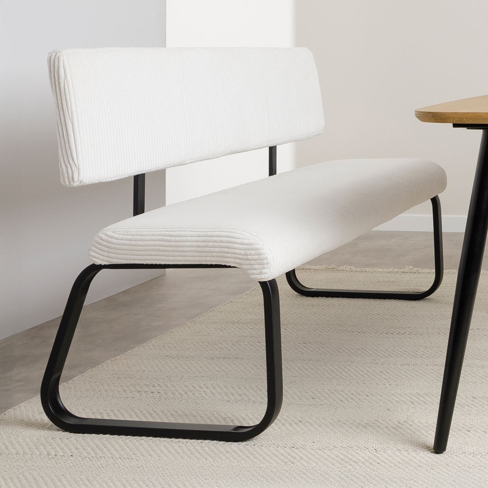 IDIMEX Essbank MATESE, Sitzbank gepolstert mit Rückenlehne Kordbezug metallgestell- weiß