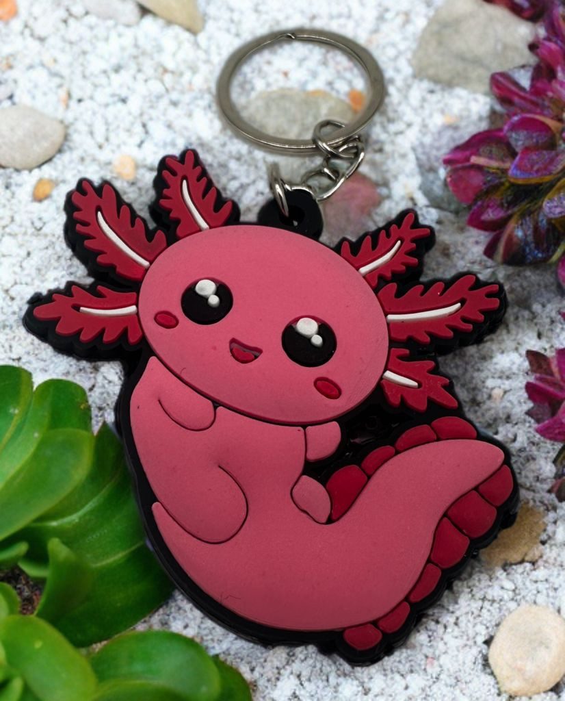 Kawaii Schlüsselanhänger Schlüsselanhänger Kawaii Kuties 6 cm Axolotl pink (1-tlg), Schlüsselanhänger Haustierschlüsselanhänger Geschenk Hund Frau Herren