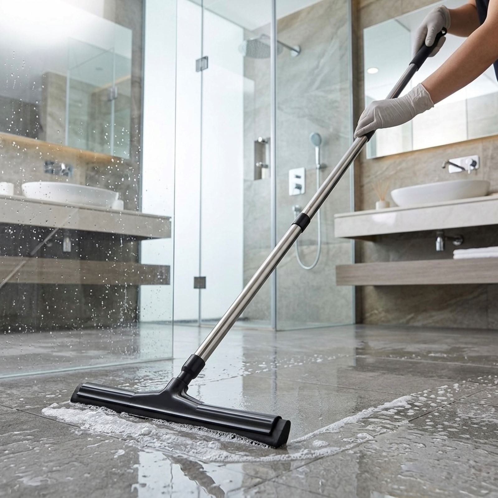 HAC24 Wasserabzieher Bodenabzieher Wasserschieber Bodenwischer, mit Stil 140 cm Edelstahl Schwarz 45 cm Breite Doppel-Abziehlippe – Bild 4 von 4