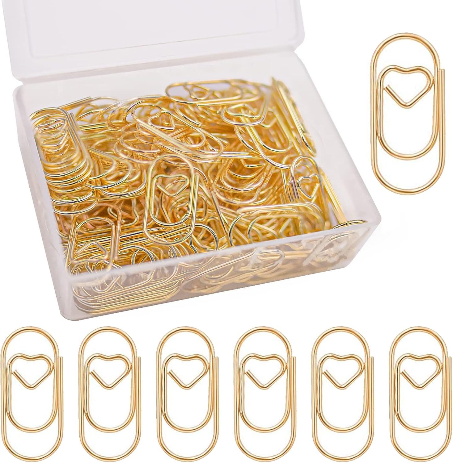 FELIXLEO Büroklammer 200 Stück Büroklammern Herz Gold Set mit Box für Büro und Schule