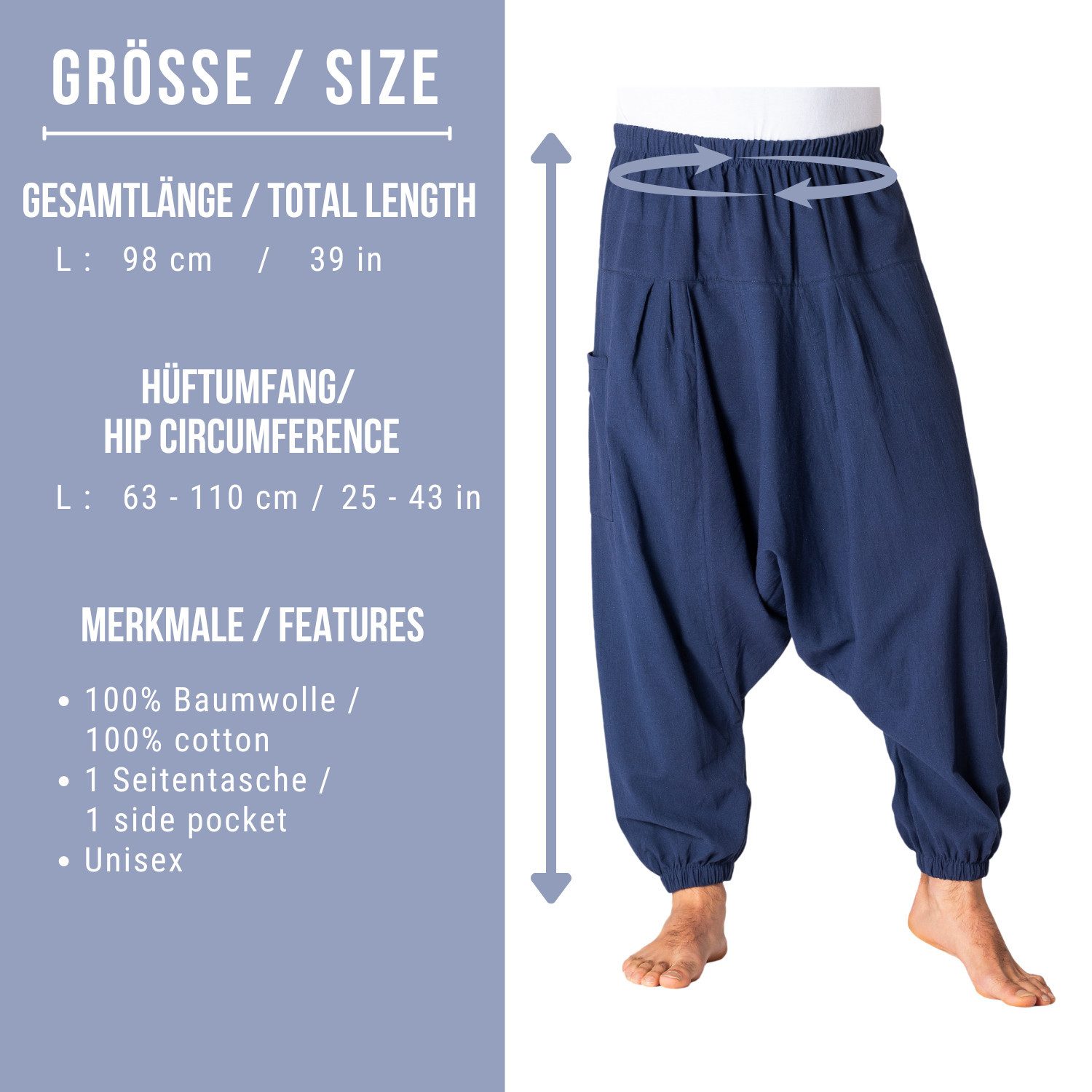 PANASIAM Haremshose Einfarbige Aladinhose aus 100% Baumwolle Pumphose für Damen & Herren bequeme Haremshose Goa Pluderhose Hippiehose lang für Yoga Meditation