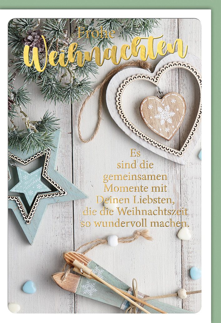 Verlag Dominique Grußkarten Weihnachten - Karte mit Umschlag - Frohe Weihnachten Vintage Herz und
